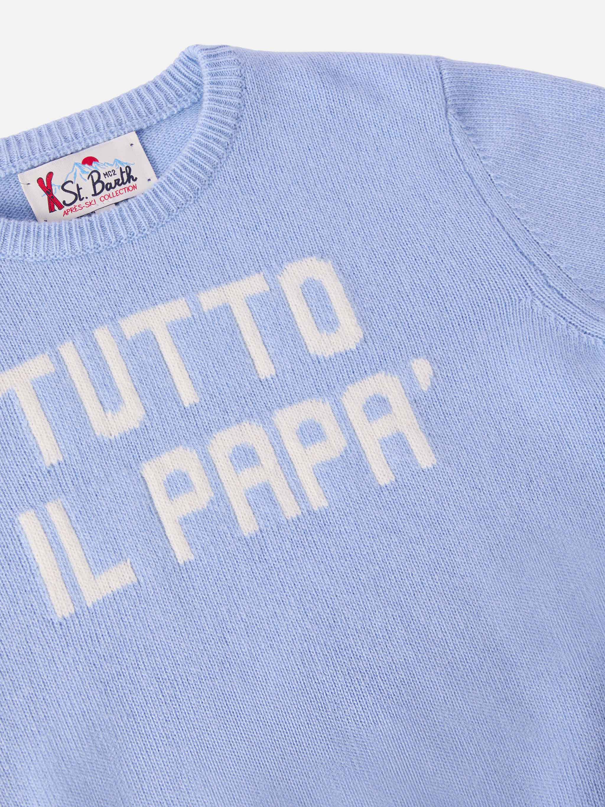 Light blue crewneck sweater Douglas with Tutto il papà jacquard - Image 2