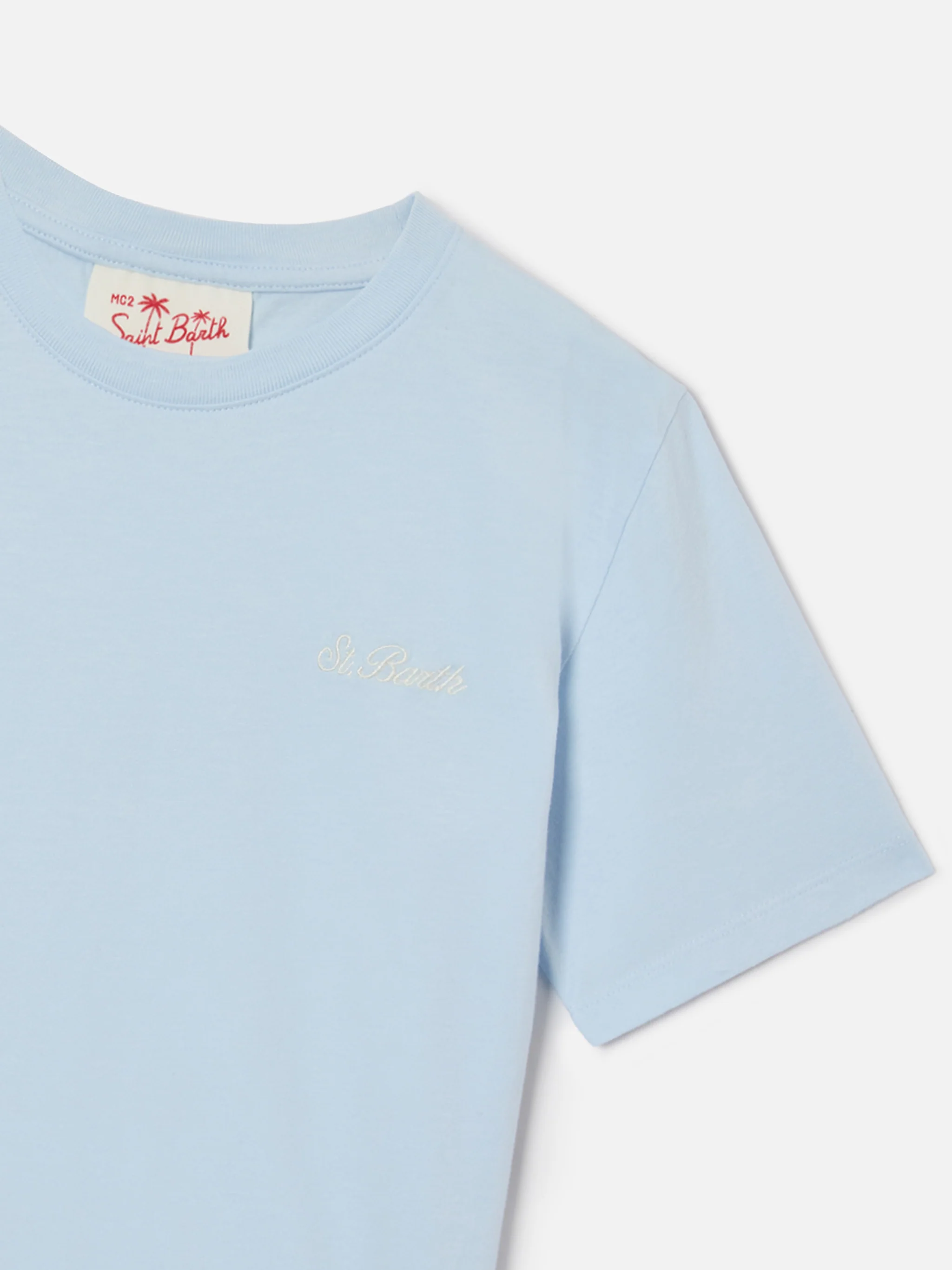 Light blue Dover Jr t-shirt in pure cotton with embroidered logo - Image 2