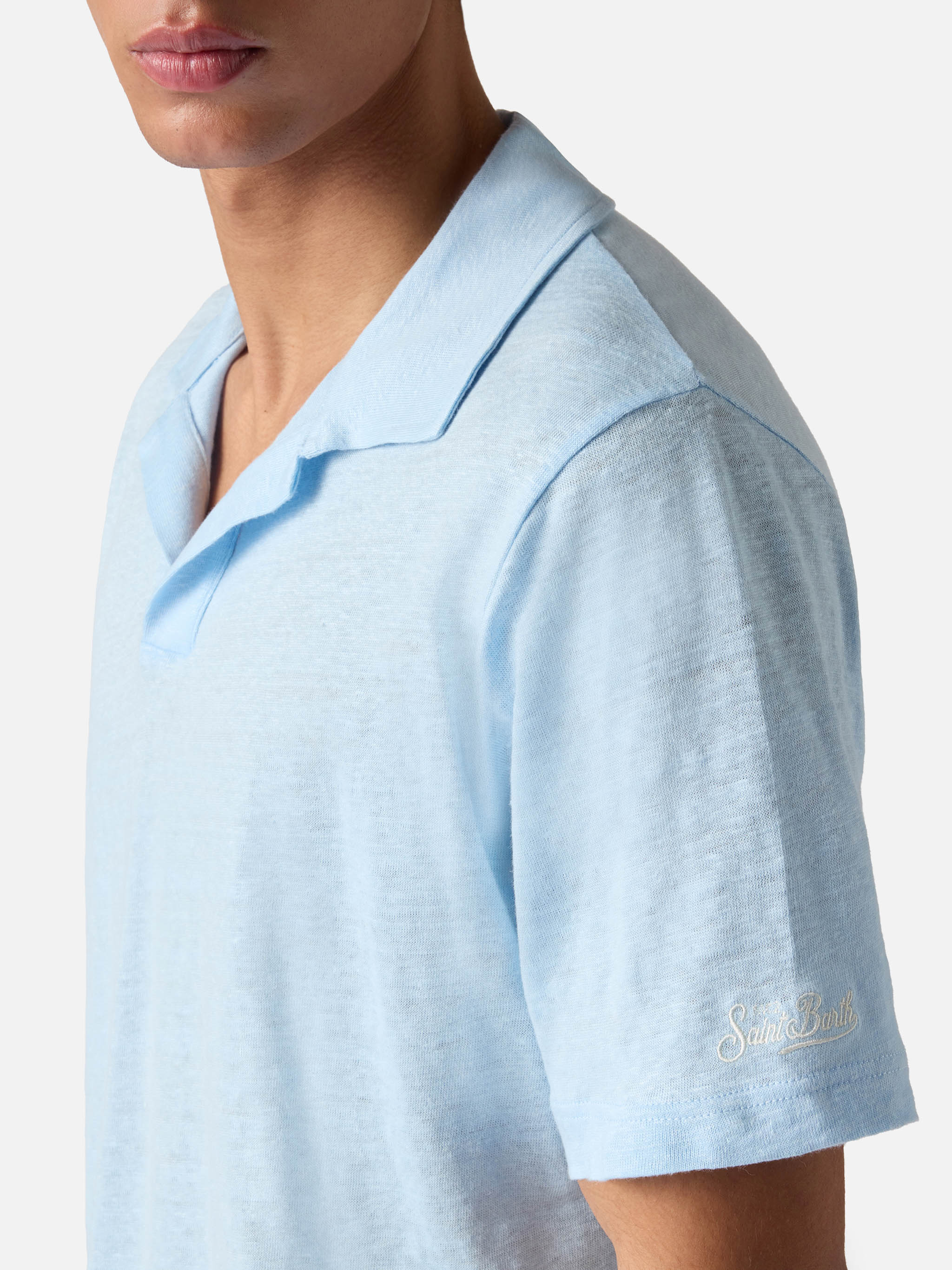 Light blue Fraser polo in pure linen - Image 2