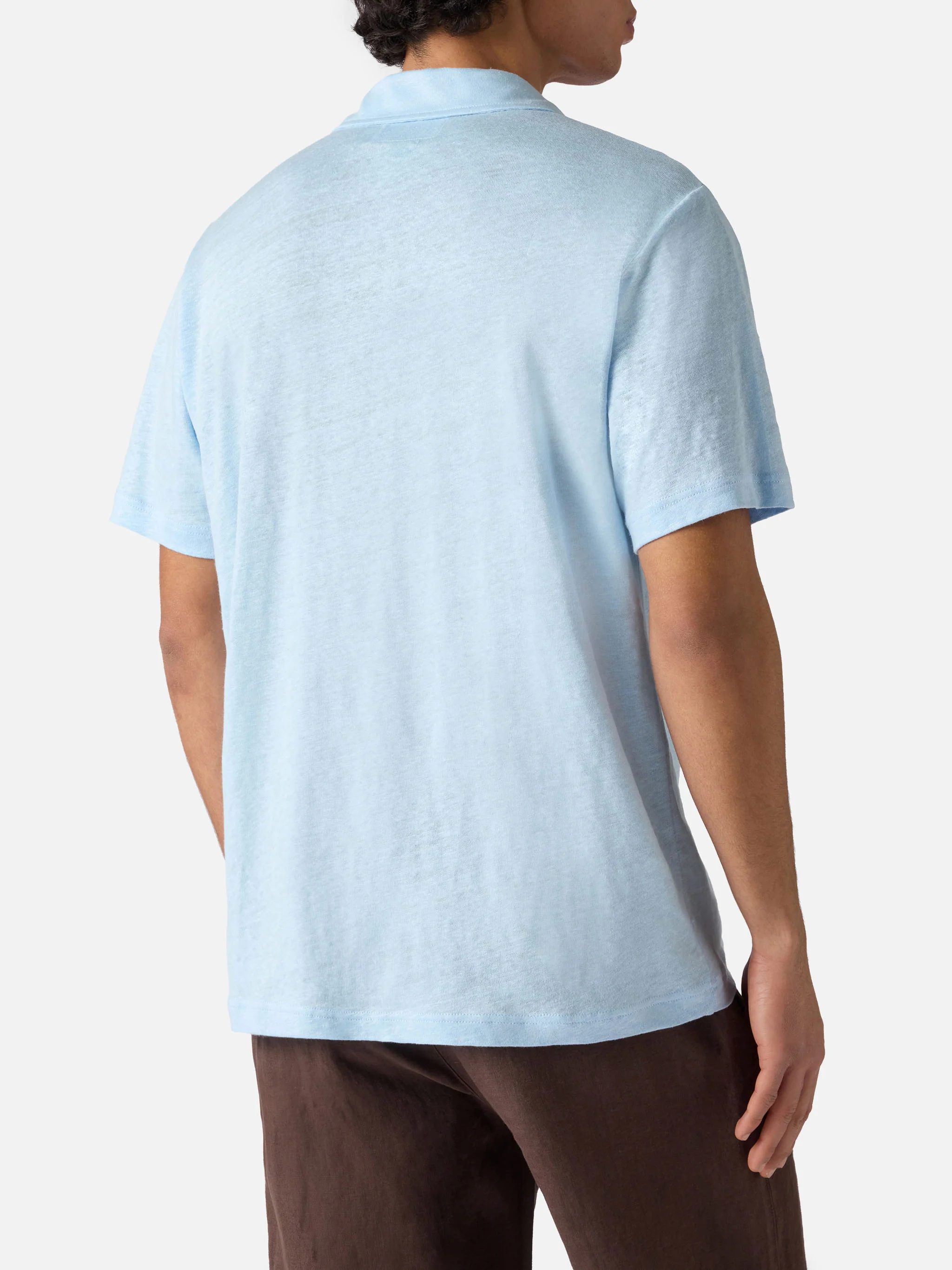 Light blue Fraser polo in pure linen - Image 3