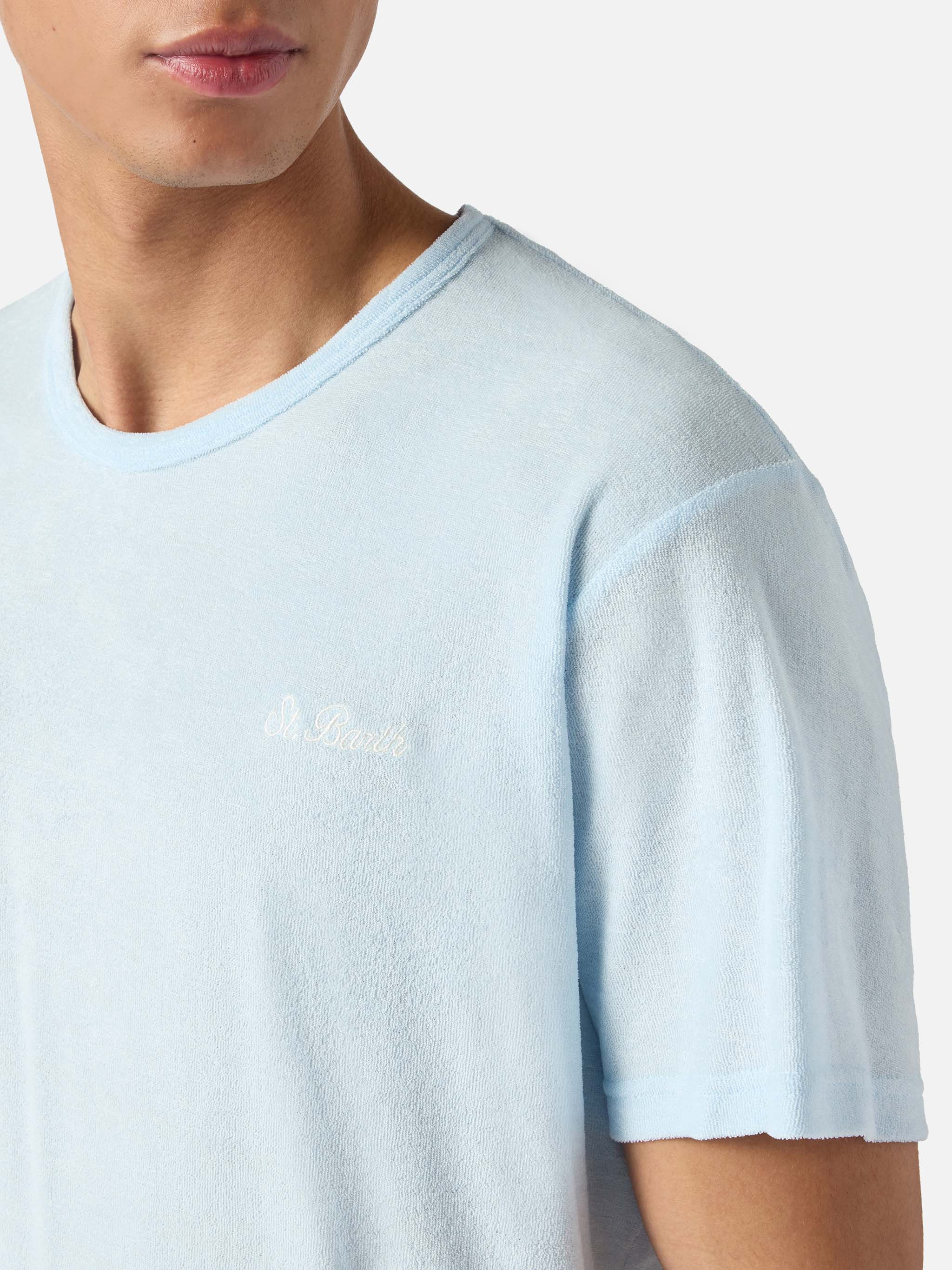 Light blue Gary cotton terry-effect t-shirt with logo embroidery - Image 3