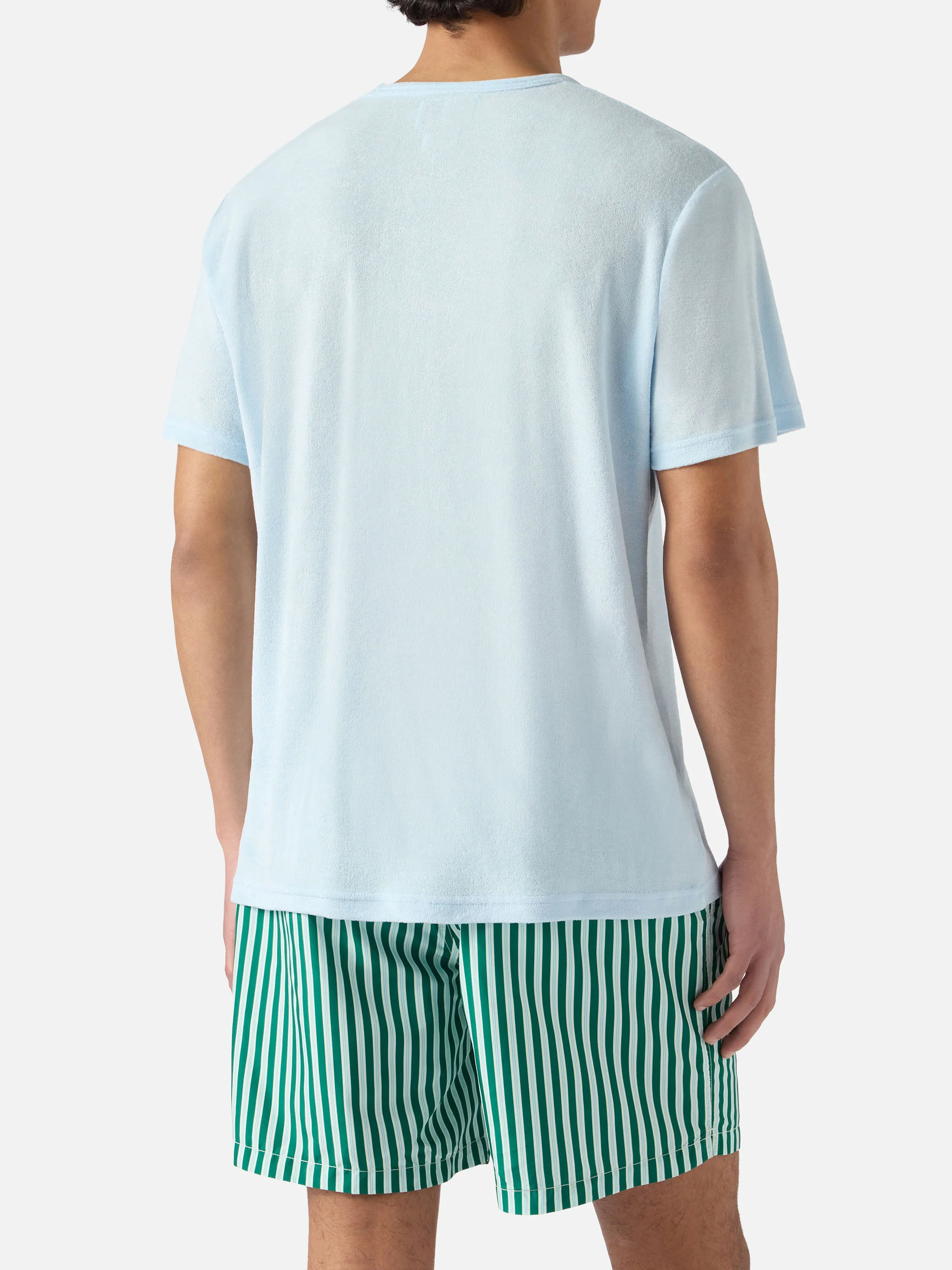 Light blue Gary cotton terry-effect t-shirt with logo embroidery - Image 4