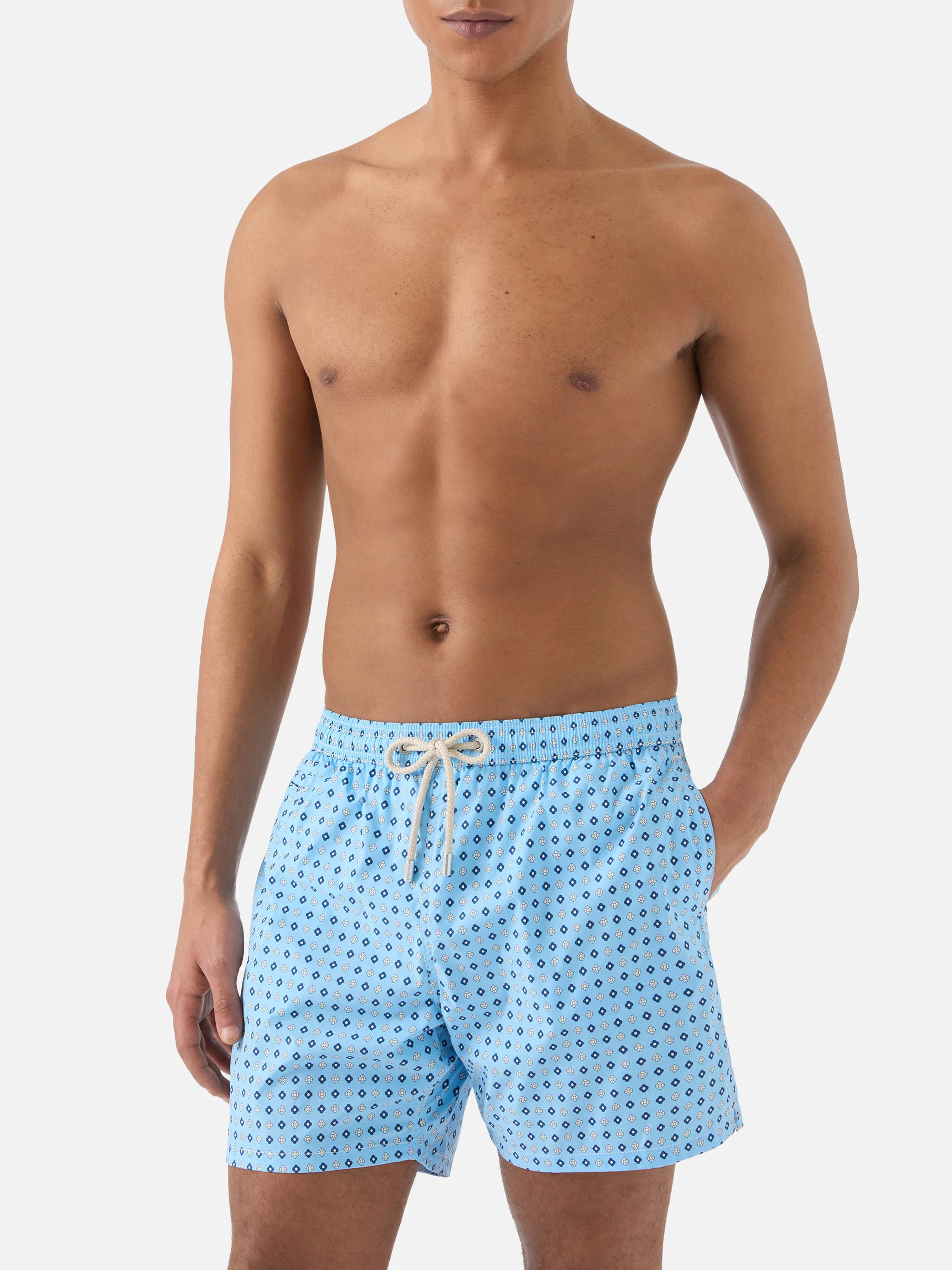 Light blue Lighting Micro swim shorts with all-over geometric print - Image 3