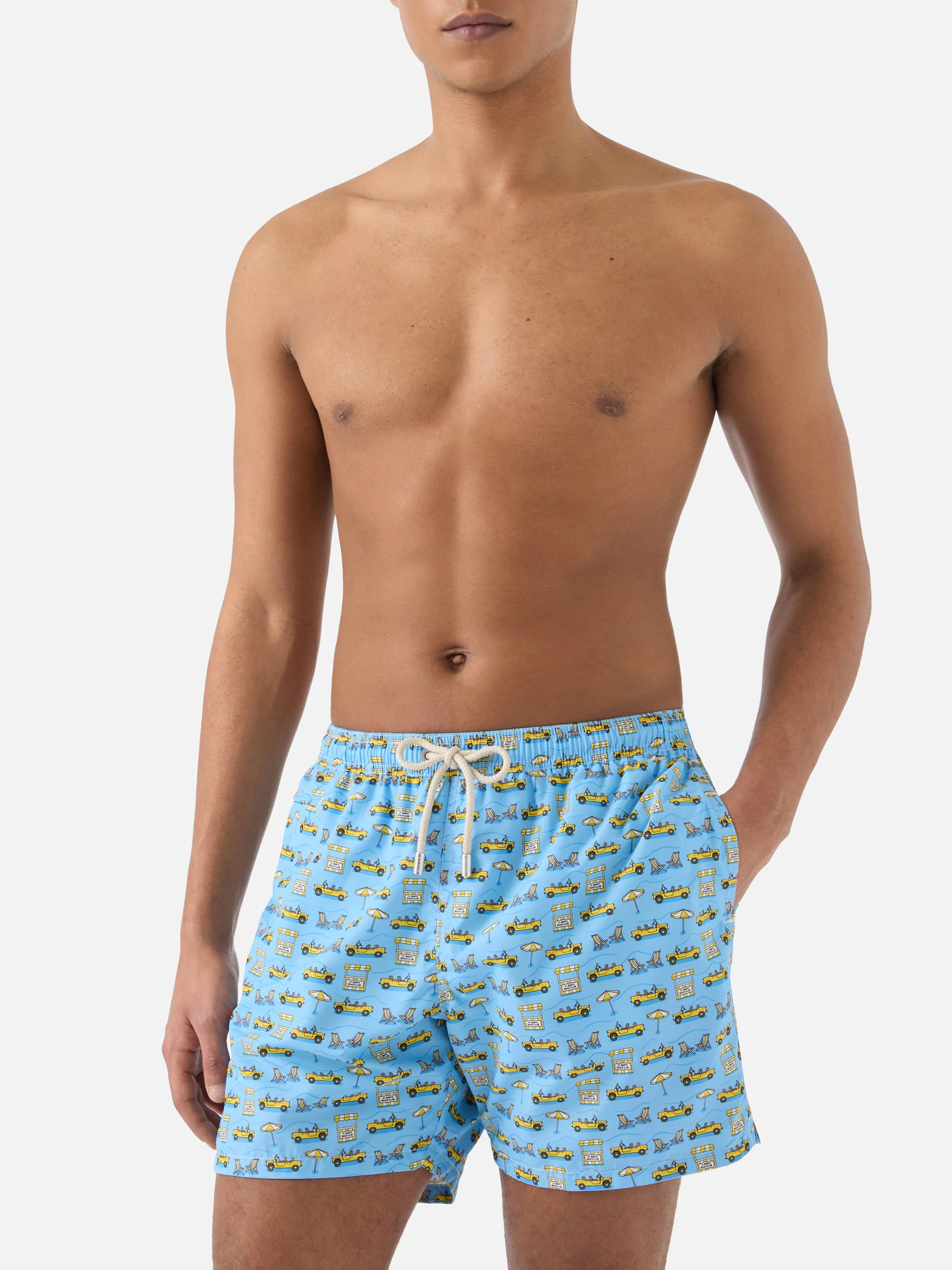 Light blue Lighting Micro swim shorts with road to Formentera all-over print - Image 3