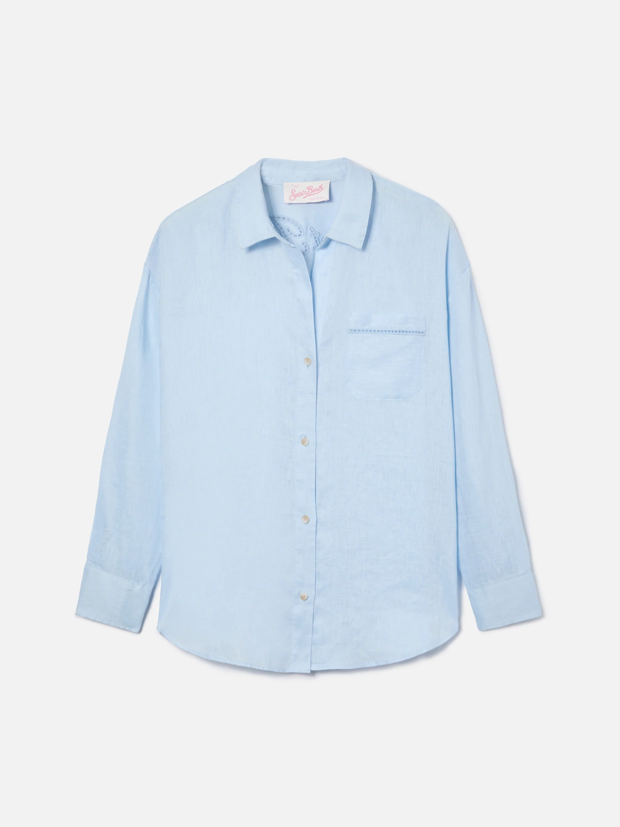 Light blue linen Cristal shirt with perforated Saint Barth embroidery - Image 5