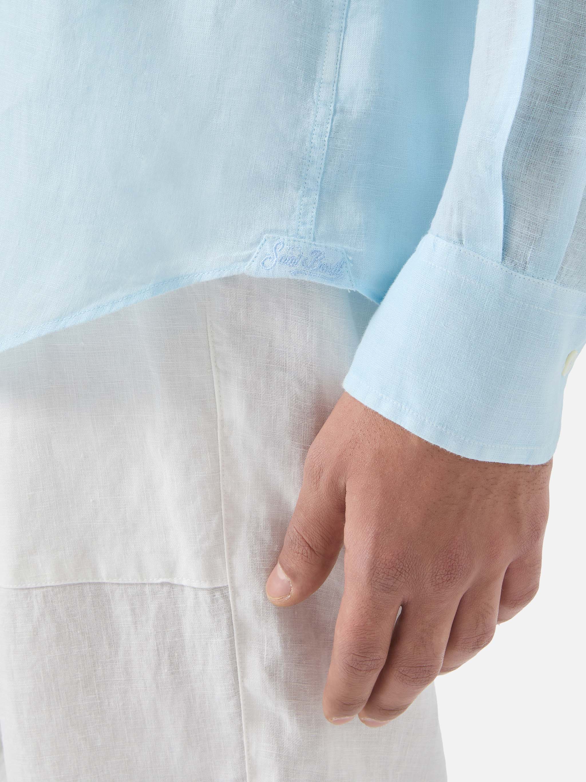 Light blue Raphael shirt in pure linen - Image 4