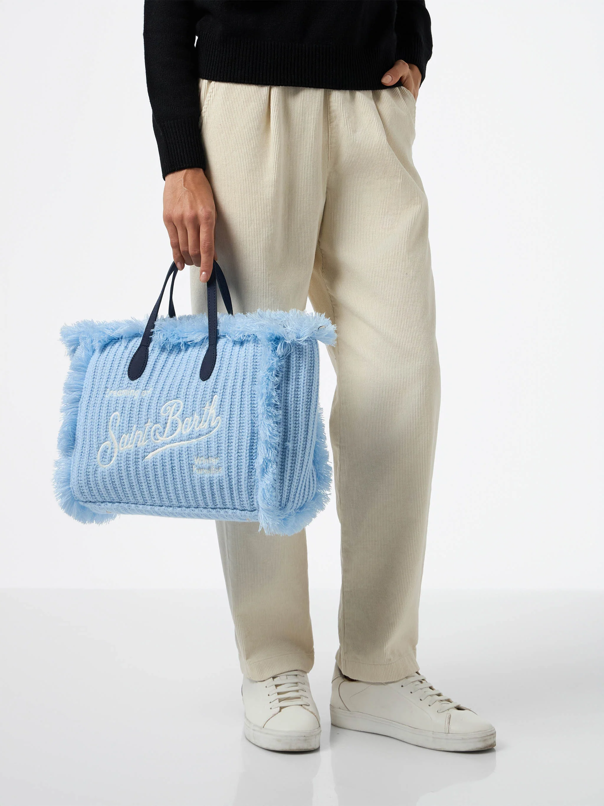 Light blue rib knit Colette handbag with logo embroidery - Image 2