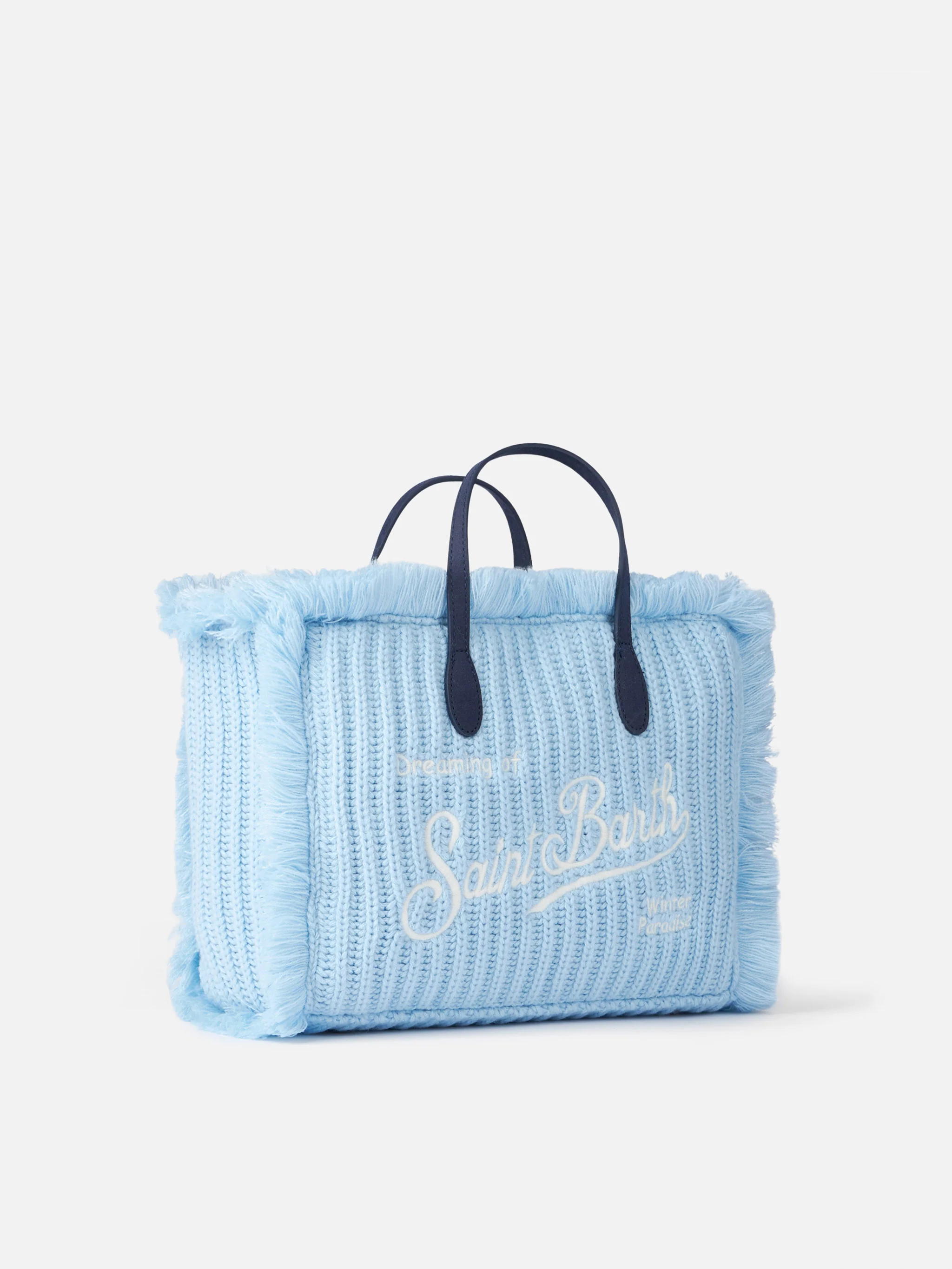 Light blue rib knit Colette handbag with logo embroidery - Image 3