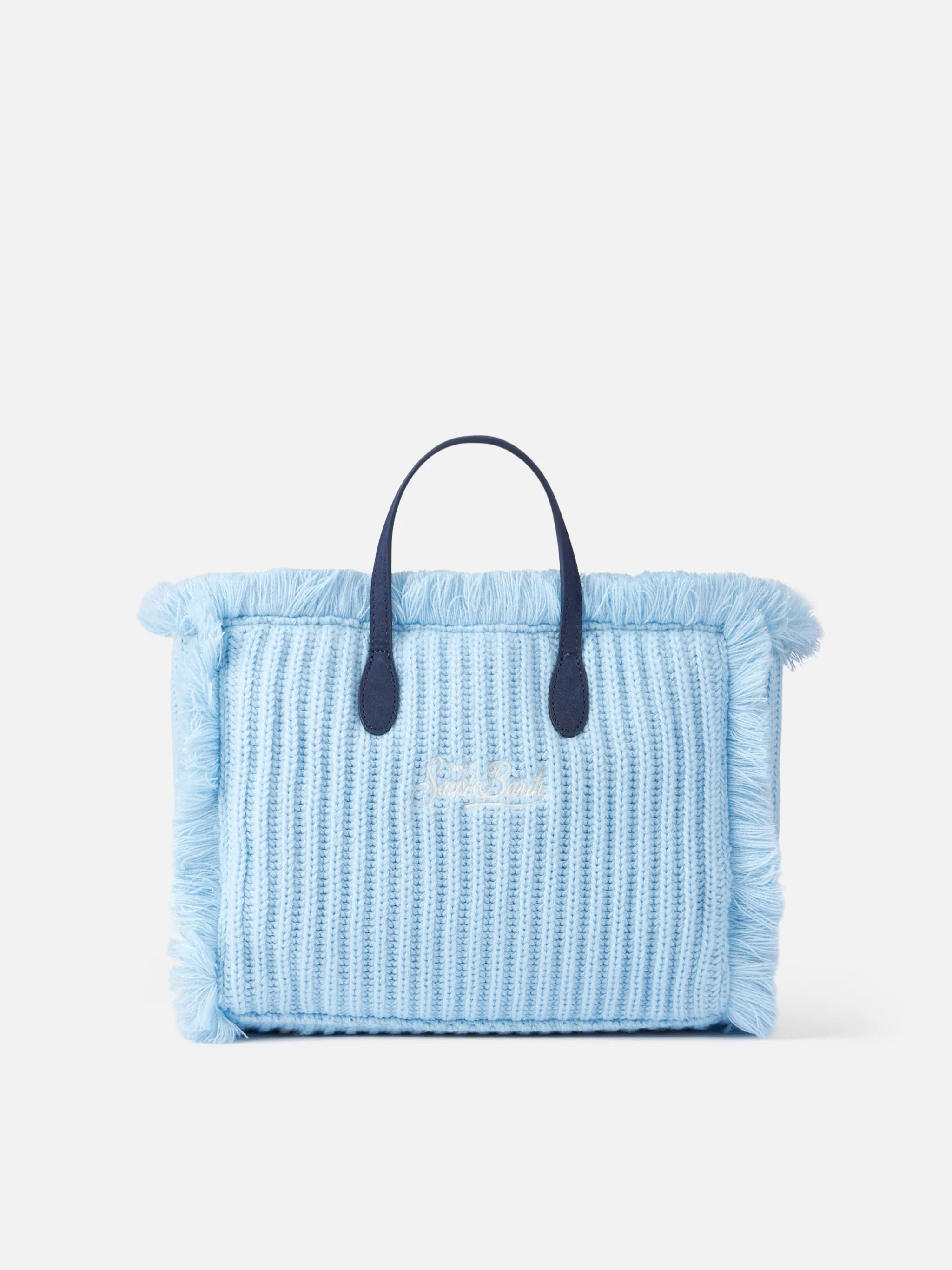 Light blue rib knit Colette handbag with logo embroidery - Image 4