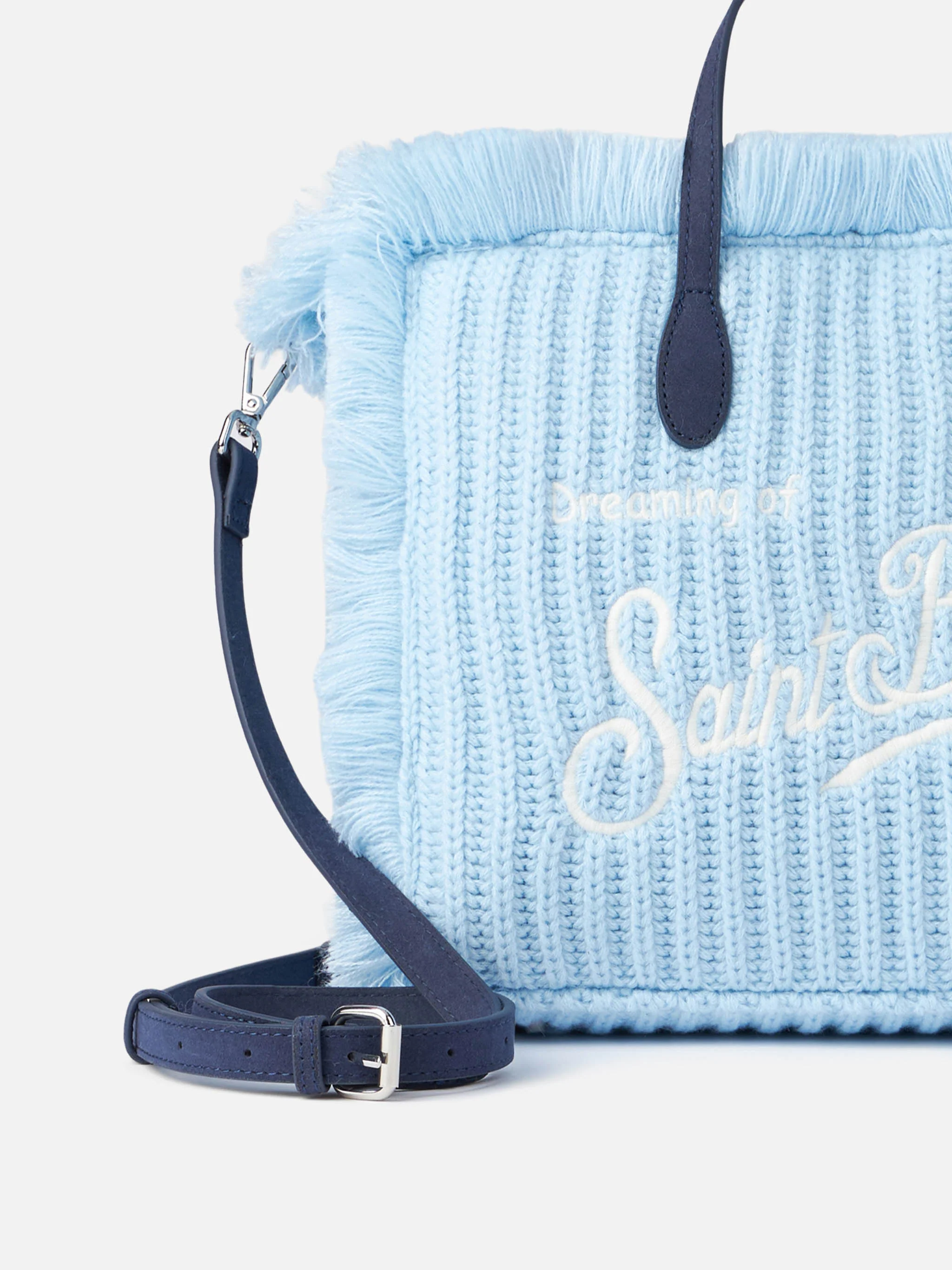 Light blue rib knit Colette handbag with logo embroidery - Image 5