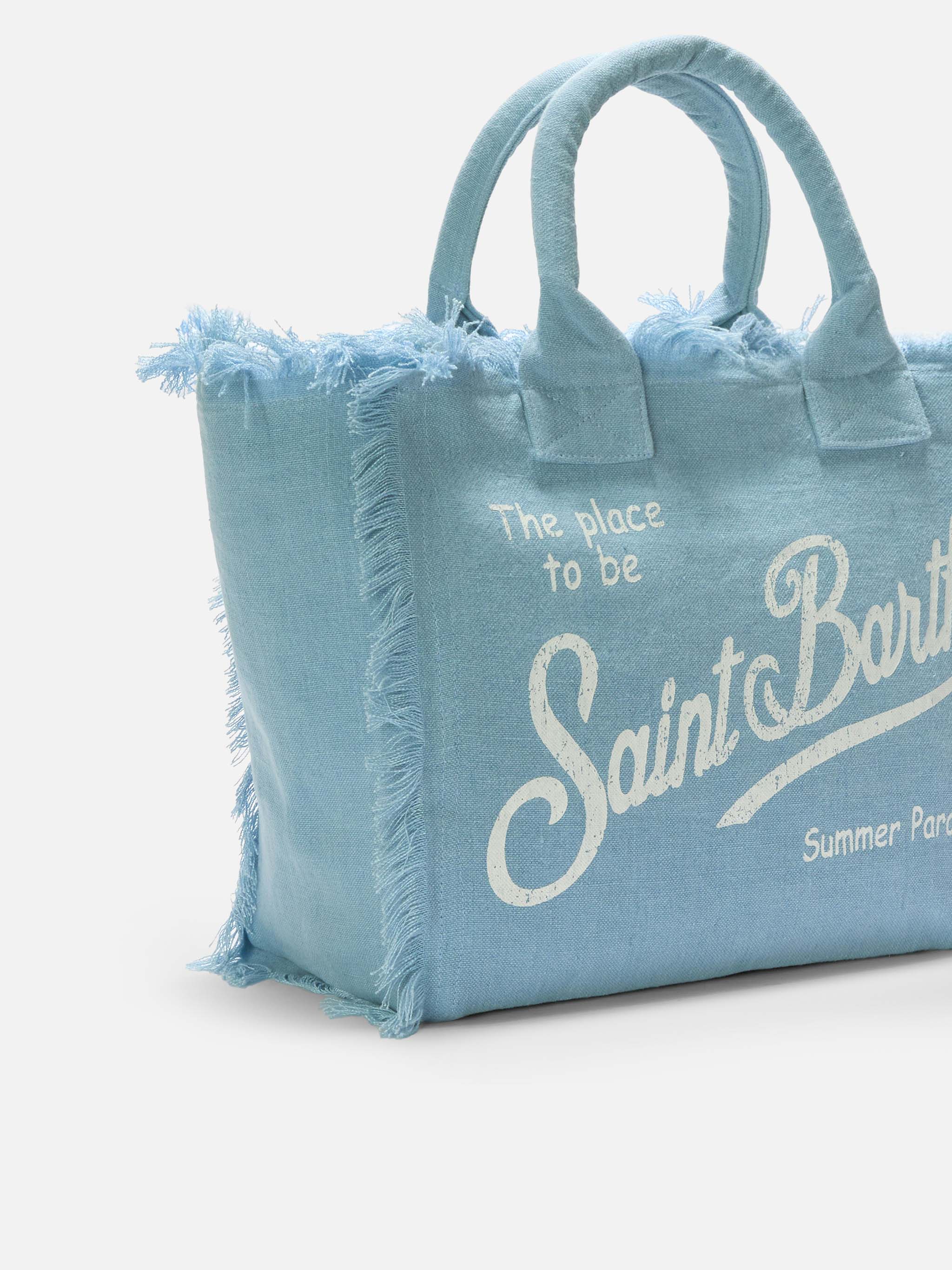 Light blue solid color linen Vanity regular bag - Image 3