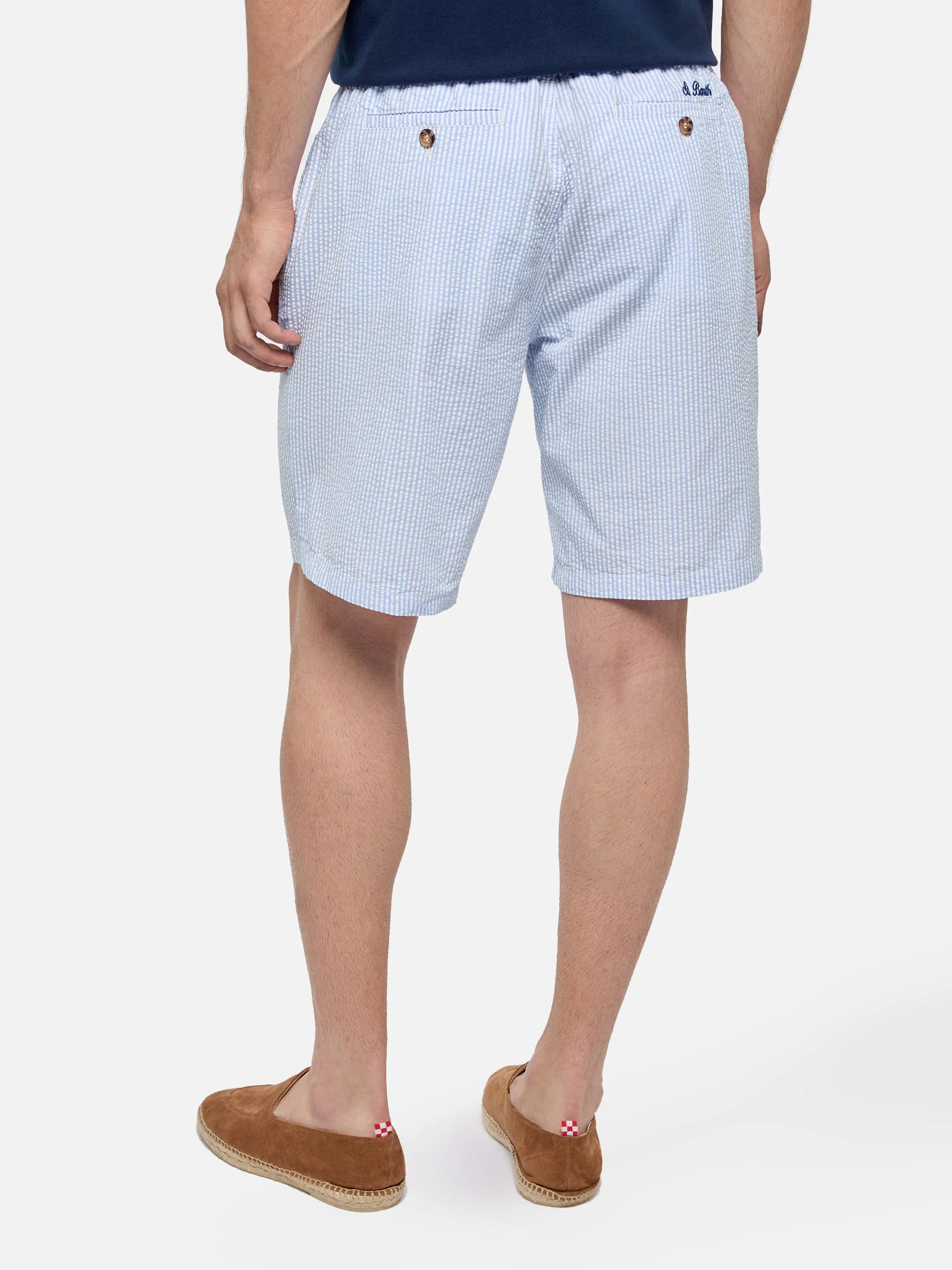 Light blue striped cotton bermuda shorts Ischia - Image 3
