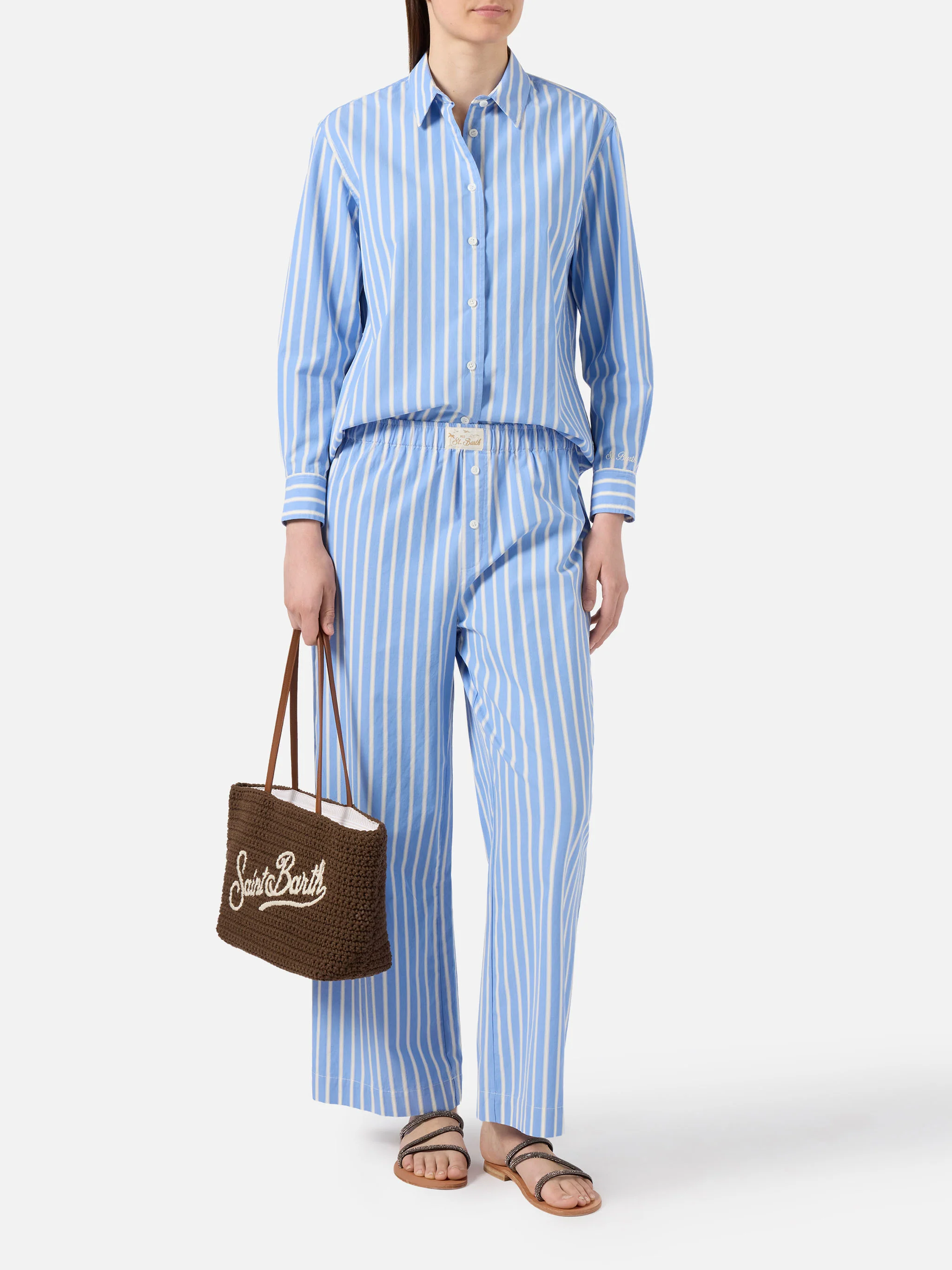 Light blue striped Doha poplin trousers - Image 2