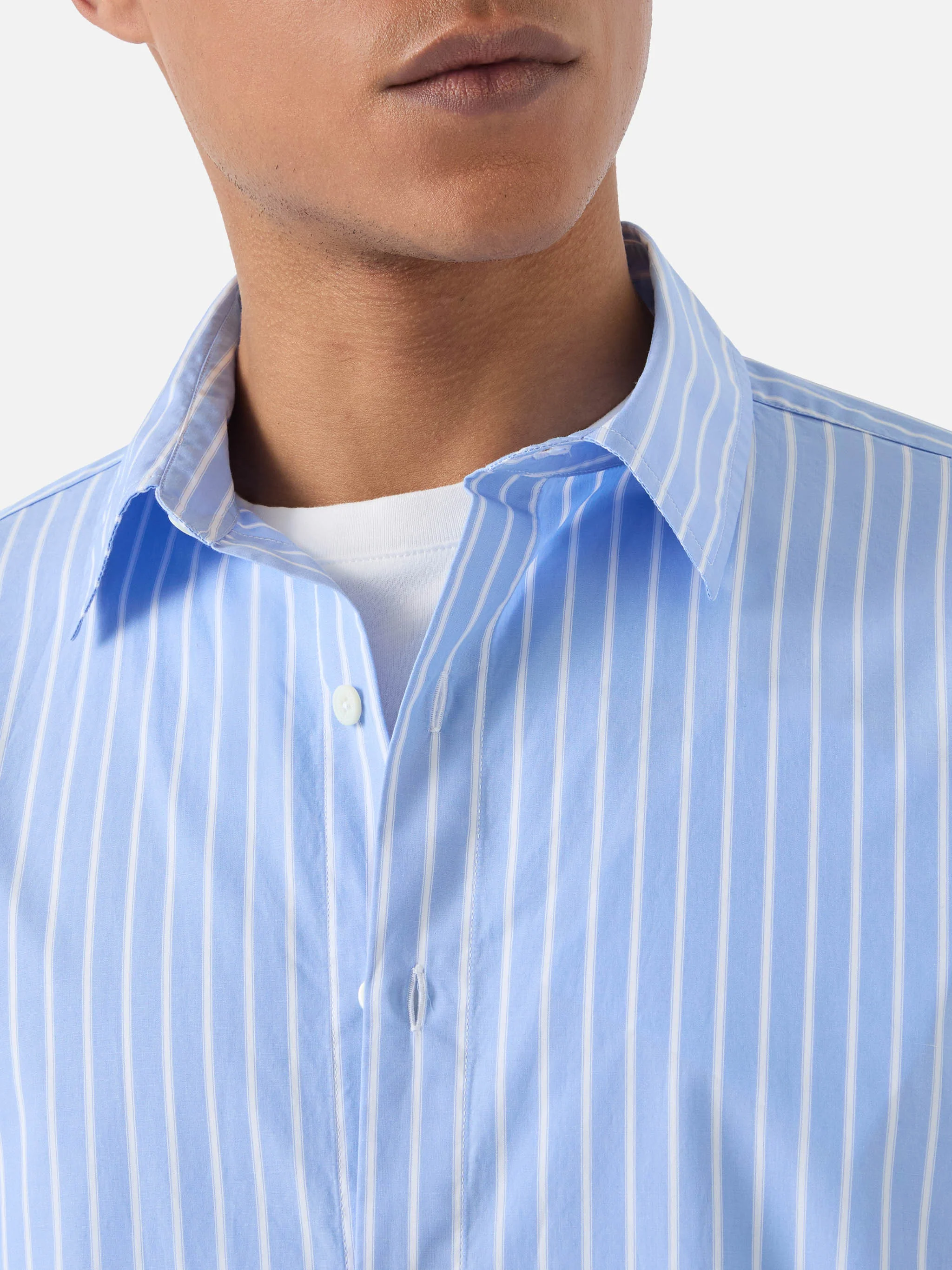 Light blue striped Levanzo shirt in pure cotton - Image 2