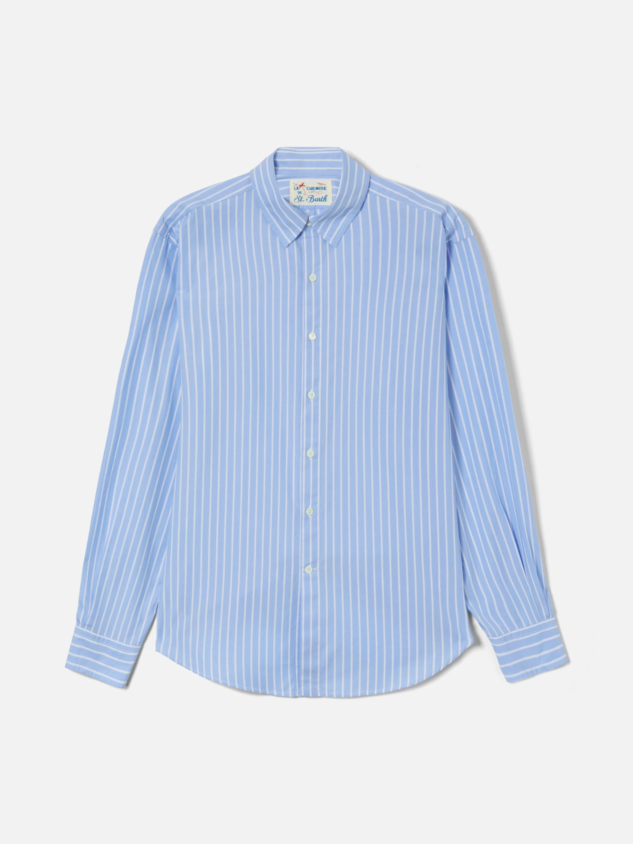 Light blue striped Levanzo shirt in pure cotton - Image 5