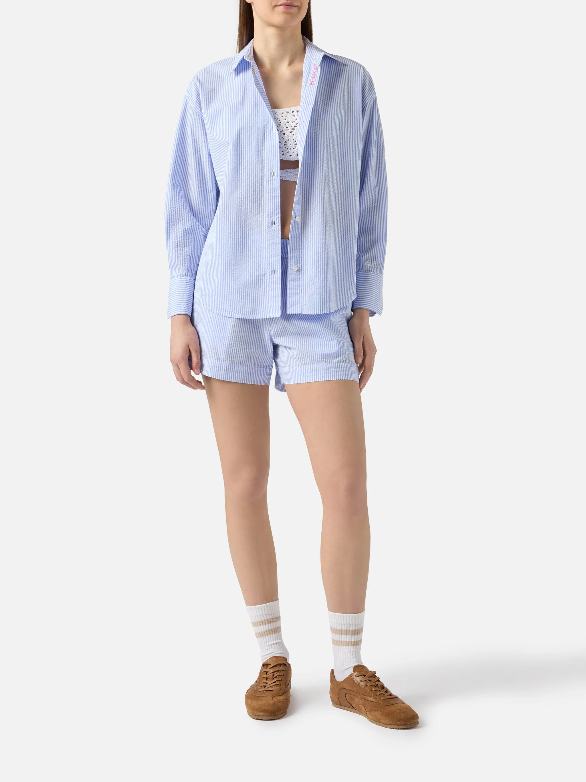 Light blue striped Meave seersucker shorts - Image 2