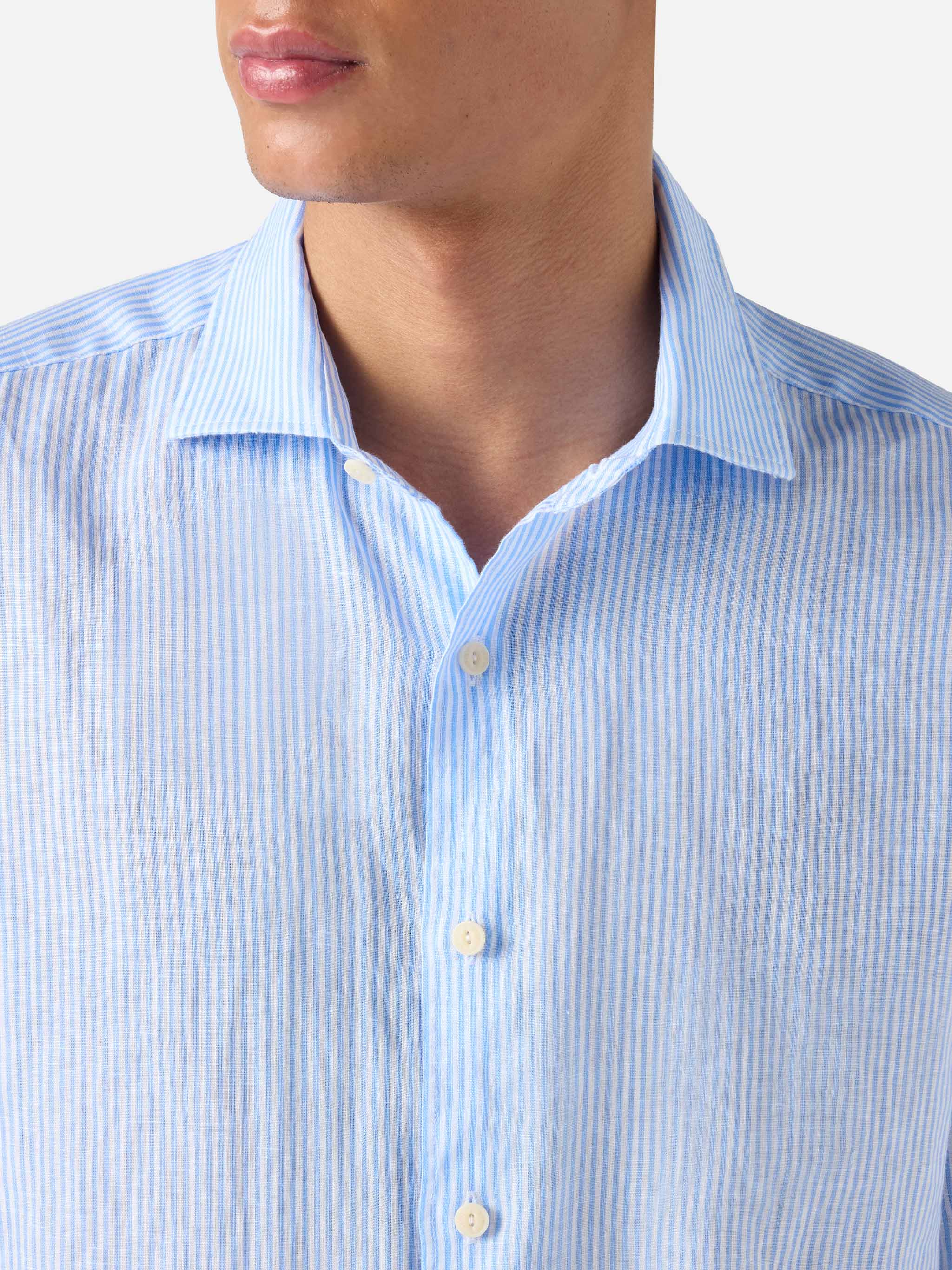 Light blue striped Pamplona shirt in linen - Image 2