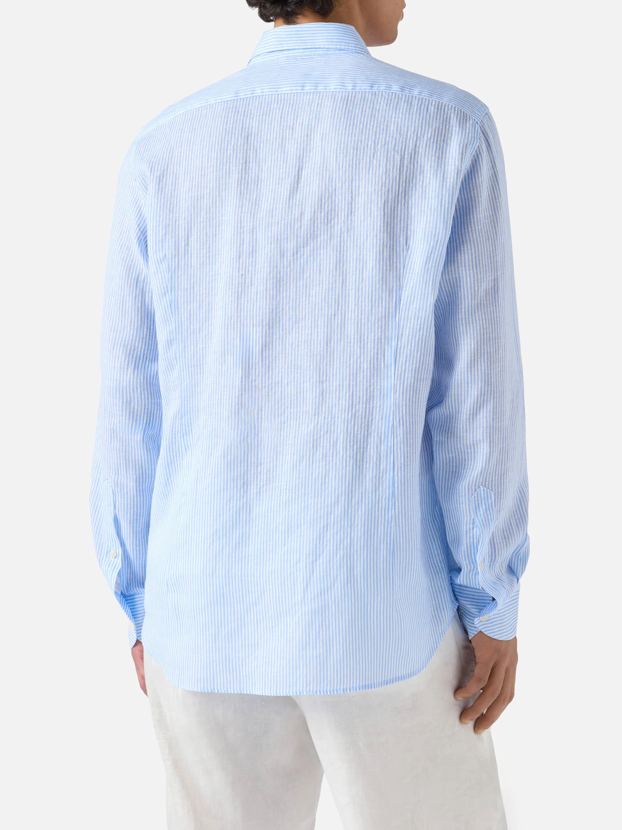 Light blue striped Pamplona shirt in linen - Image 3