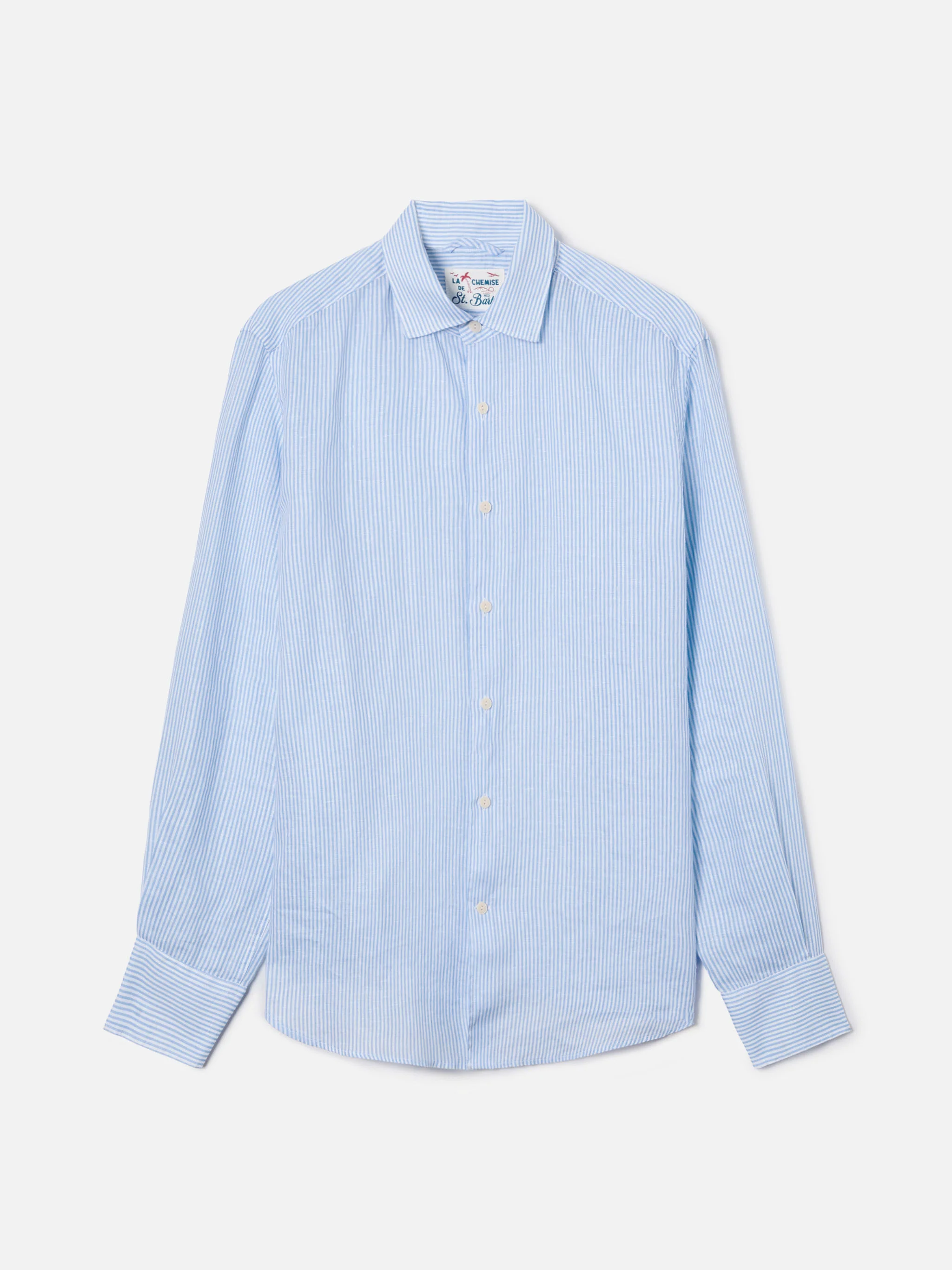 Light blue striped Pamplona shirt in linen - Image 4