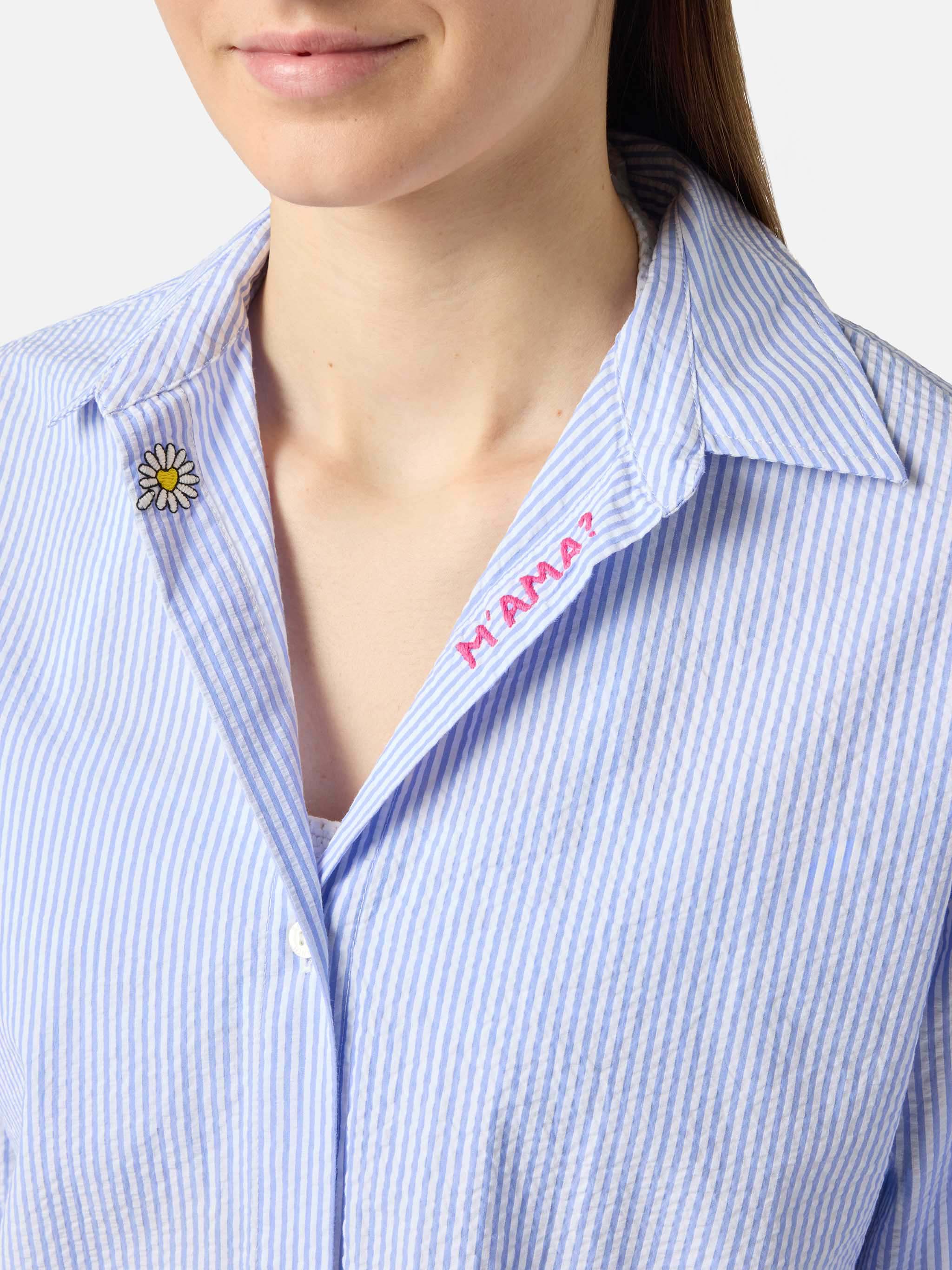 Light blue striped seersucker Cristal shirt with embroidery - Image 2