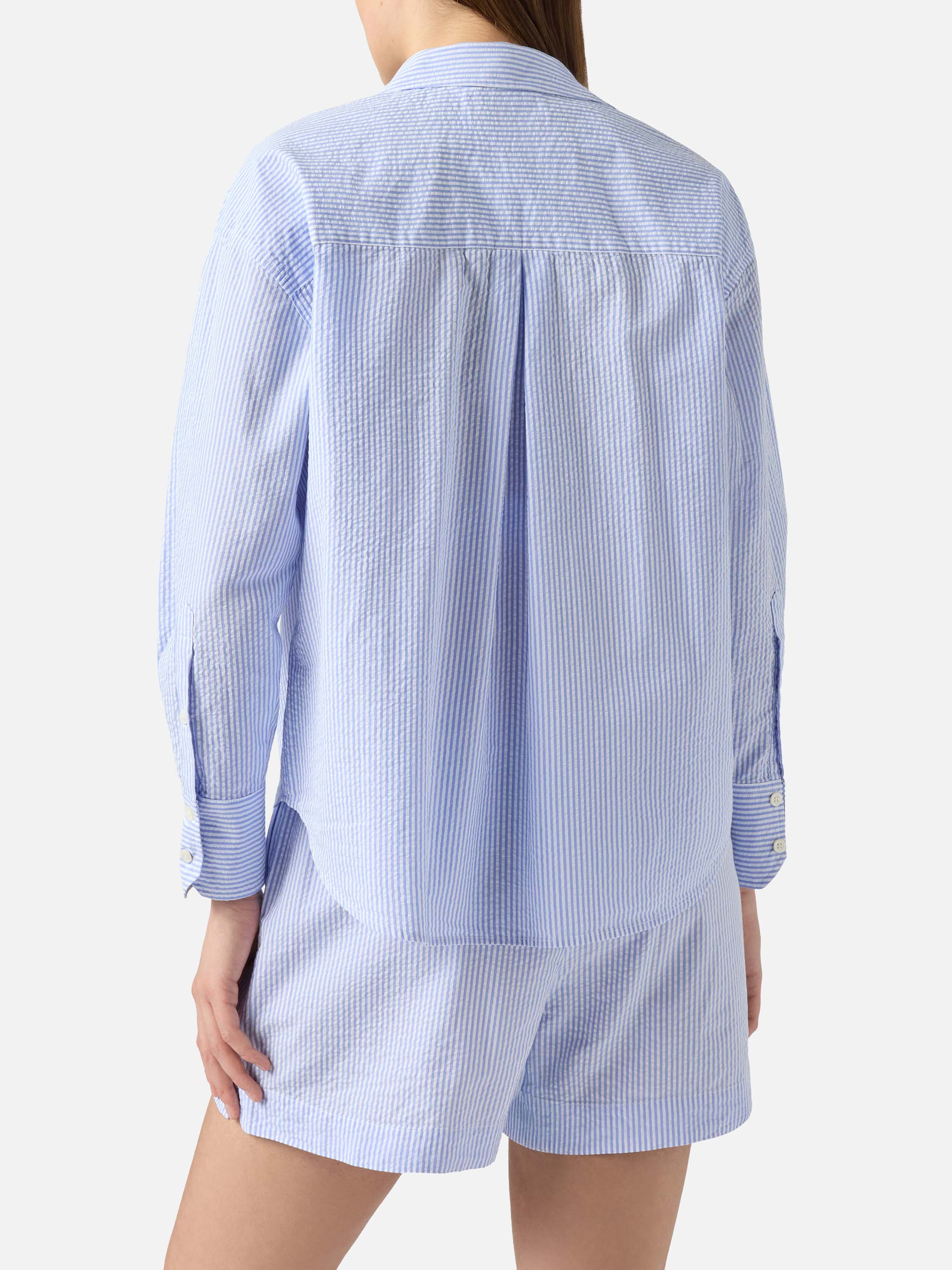Light blue striped seersucker Cristal shirt with embroidery - Image 3