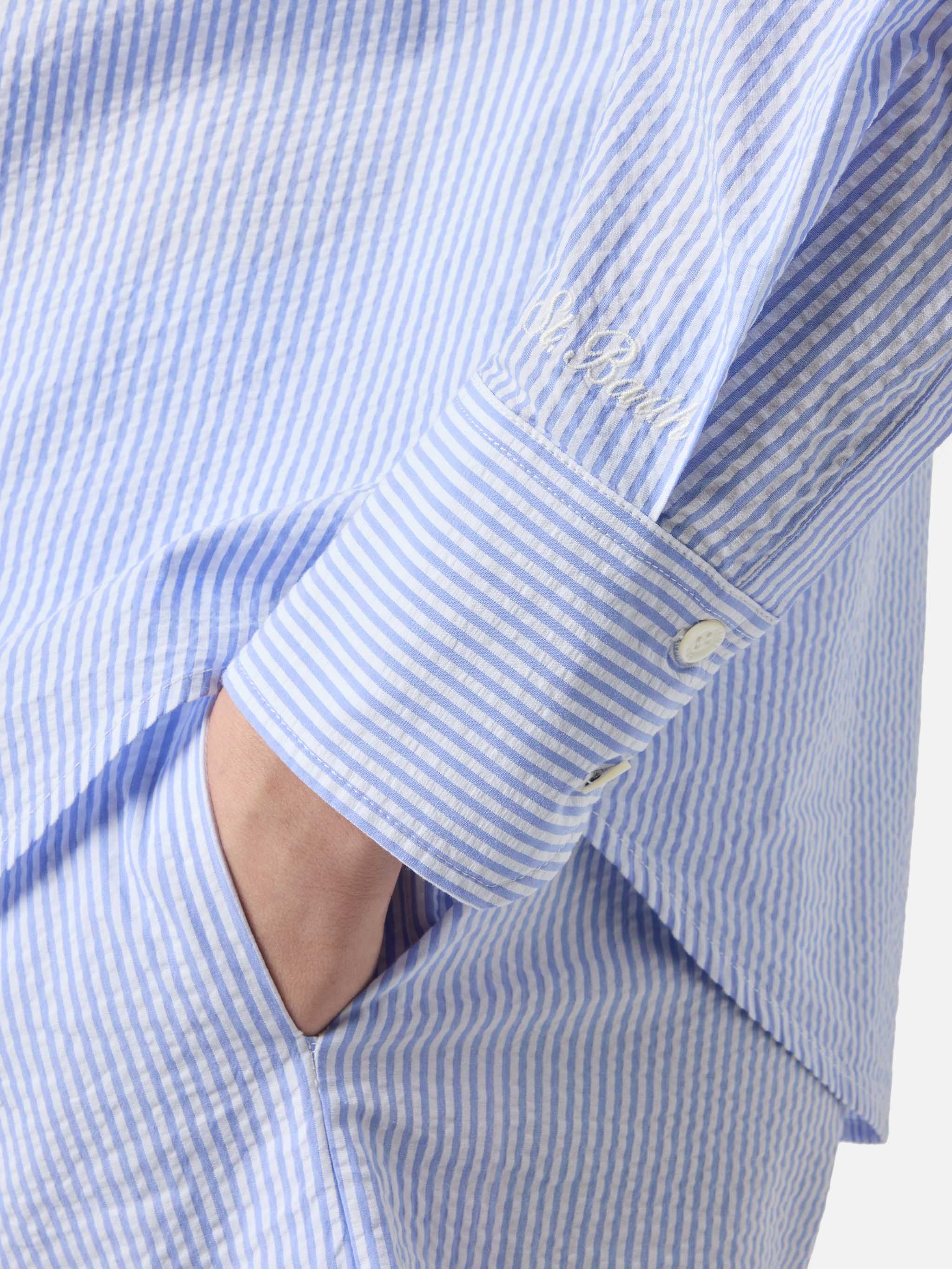 Light blue striped seersucker Cristal shirt with embroidery - Image 4