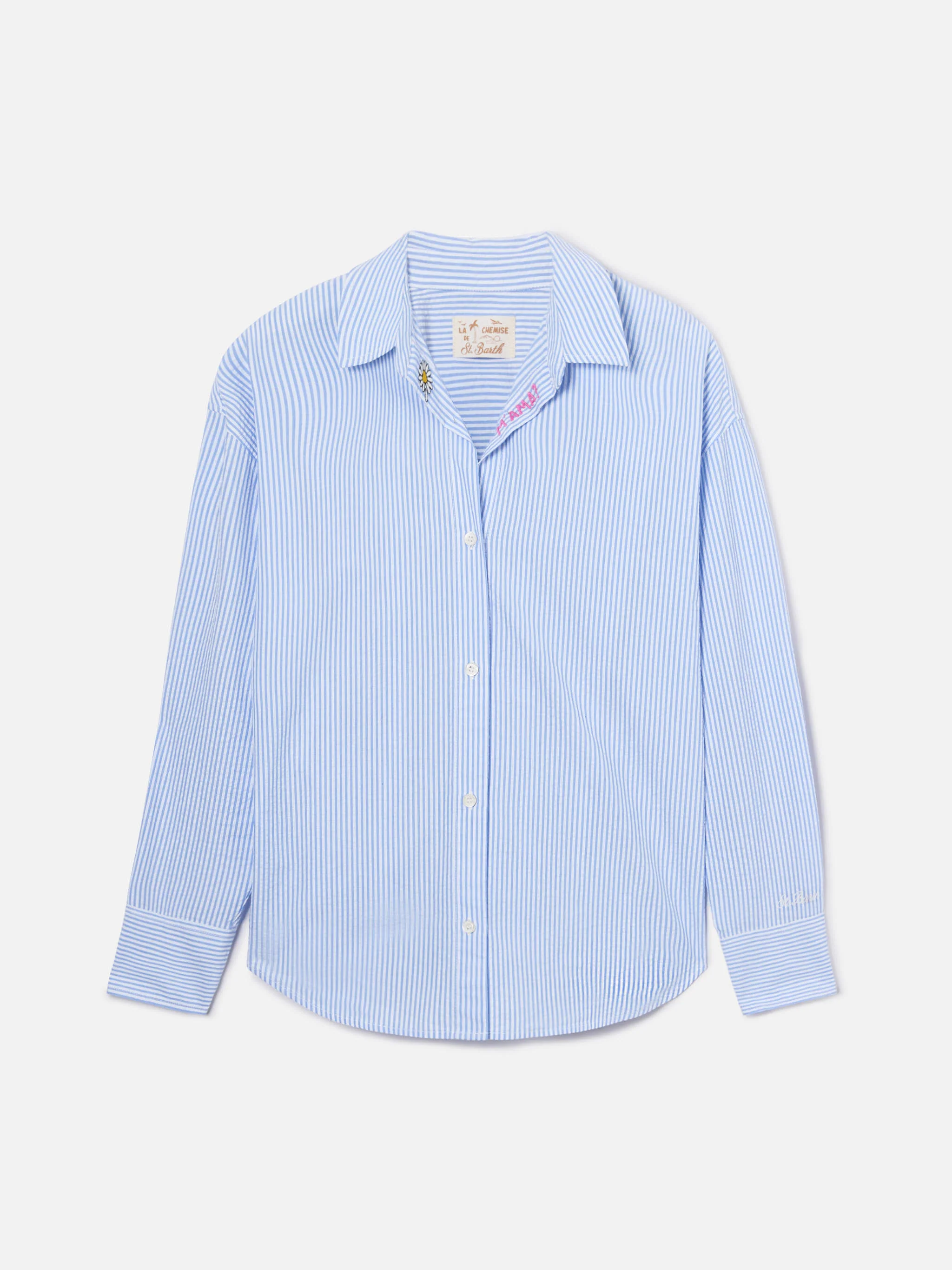 Light blue striped seersucker Cristal shirt with embroidery - Image 5