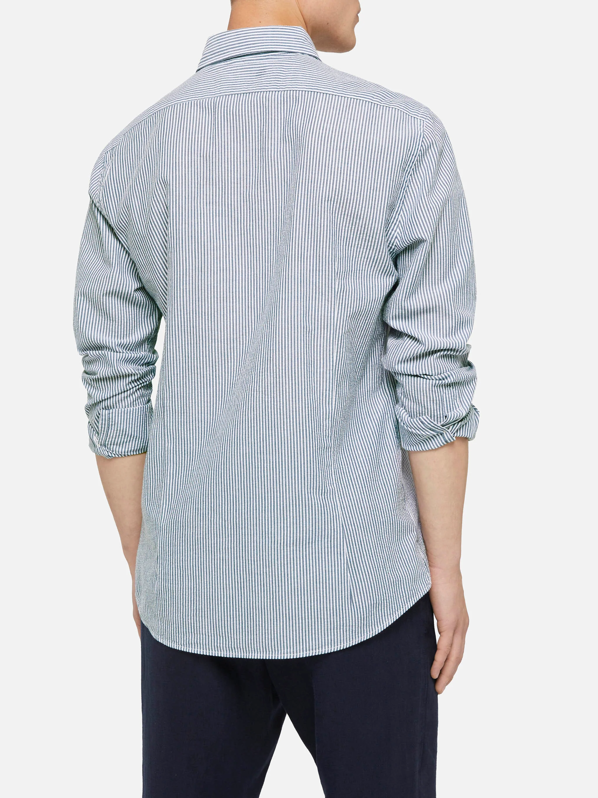Light blue striped seersucker shirt Pamplona - Image 3