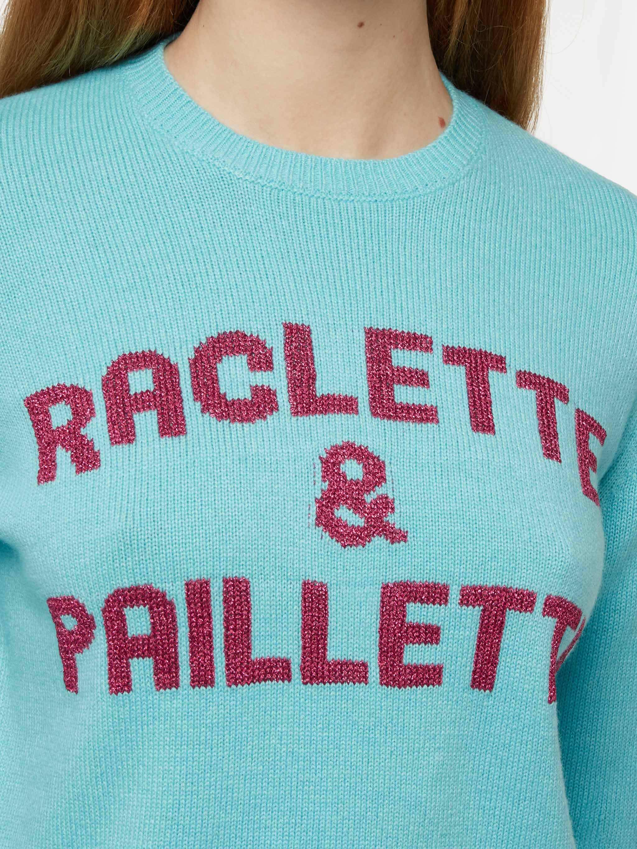 Water green sweater New Queen with Raclette & Paillettes sequins lettering - Image 2