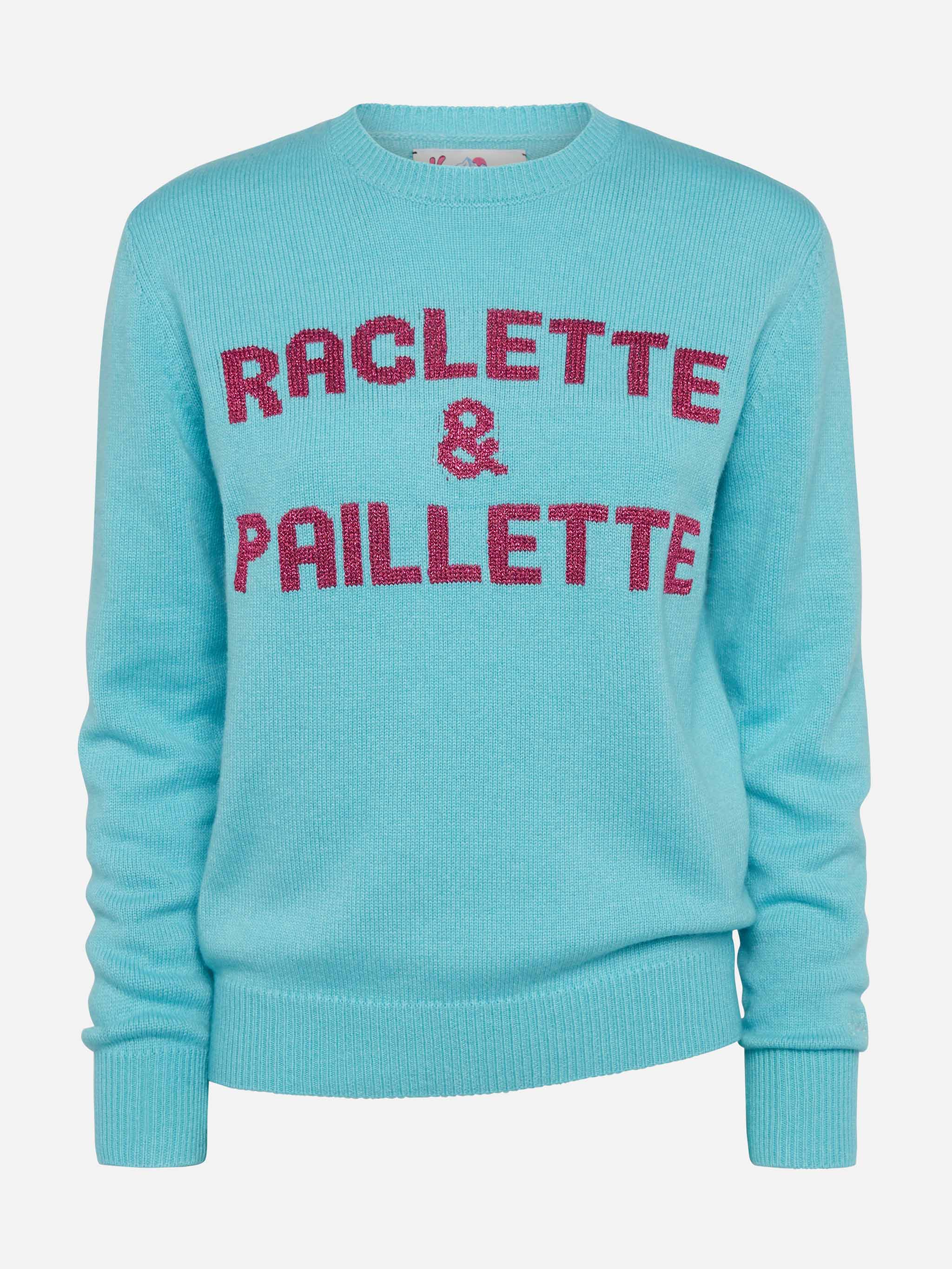 Water green sweater New Queen with Raclette & Paillettes sequins lettering - Image 4