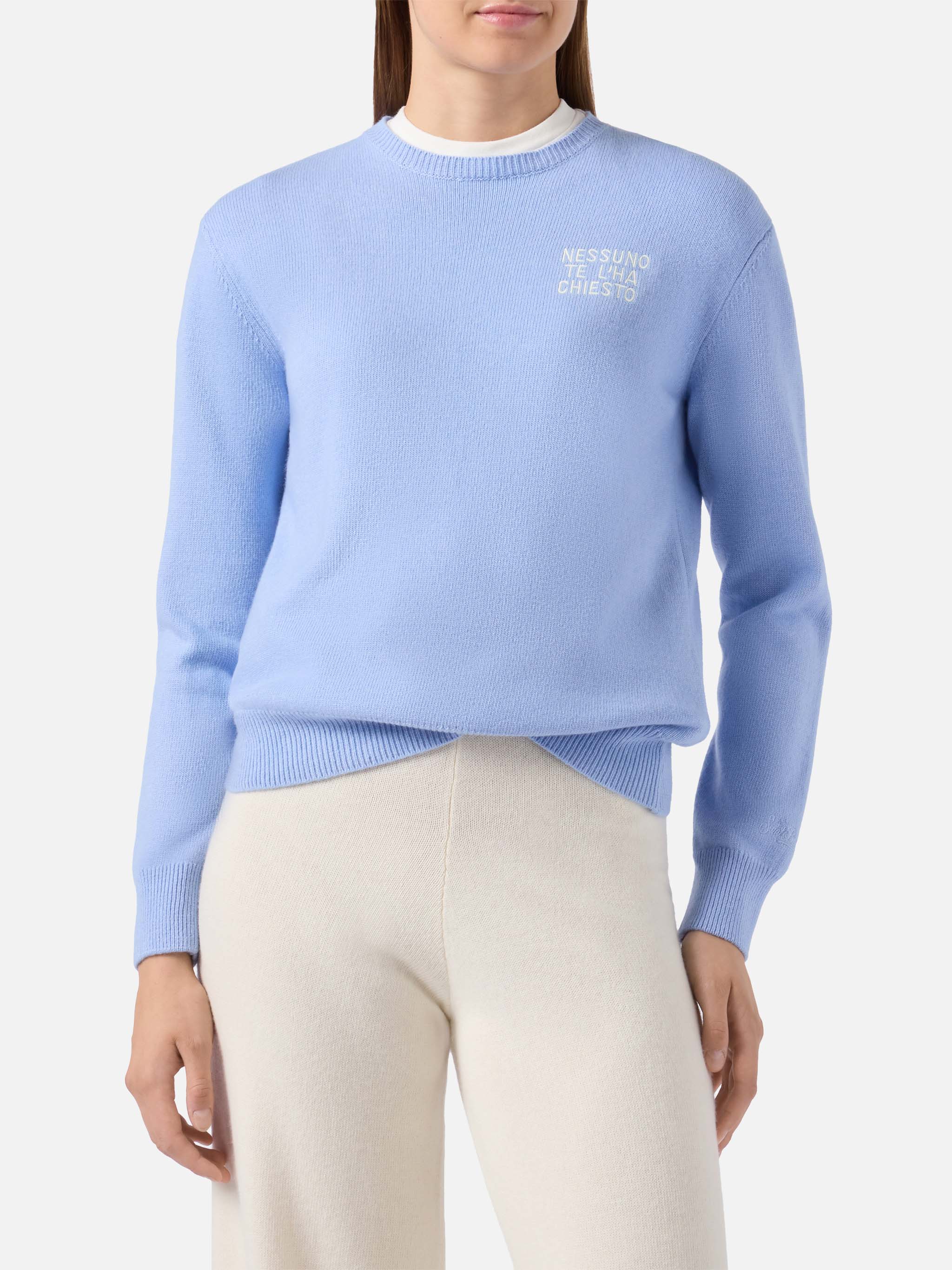Light blue sweater New Queen with Nessuno te l'ha chiesto embroidery - Image 2