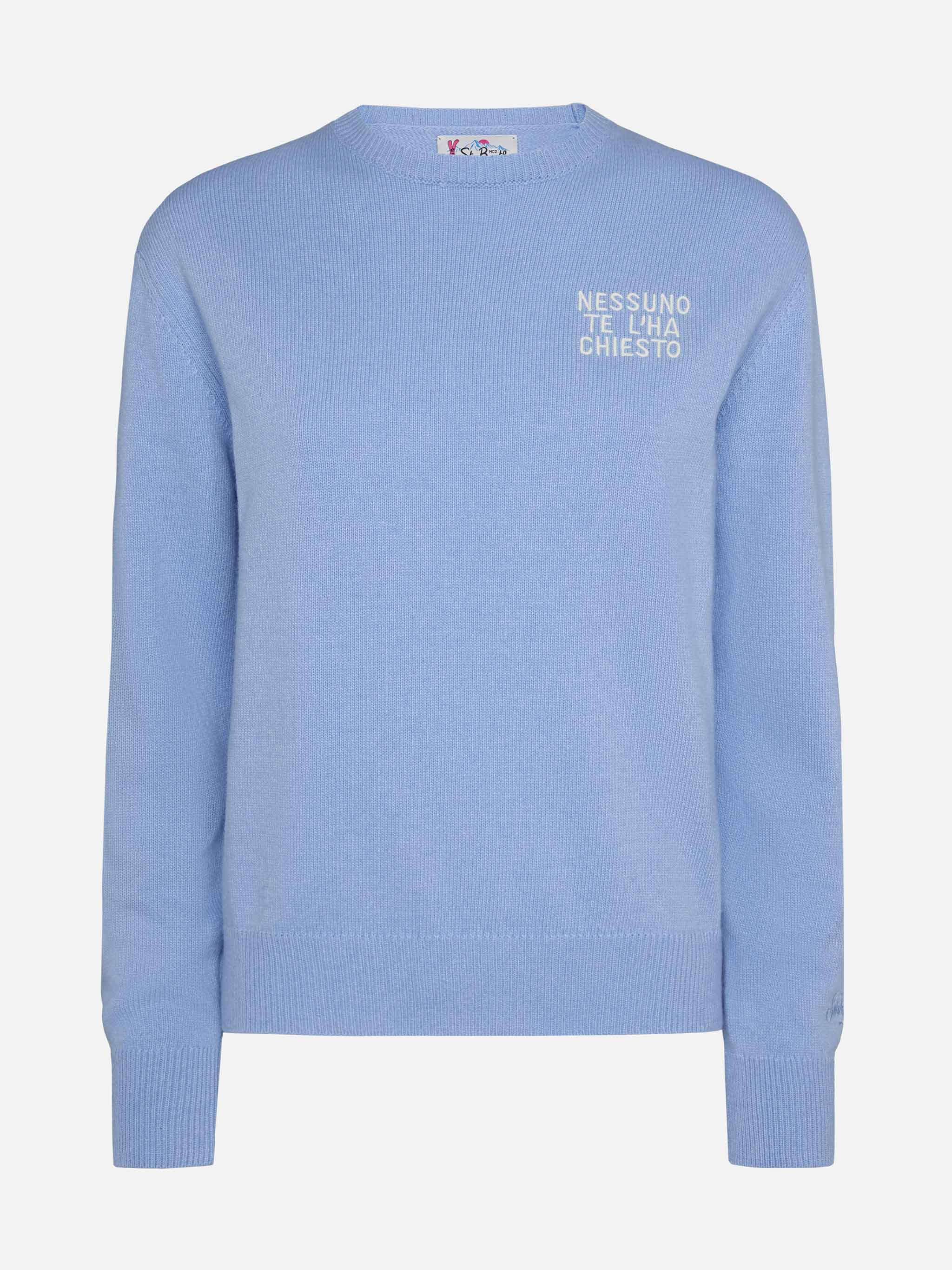 Light blue sweater New Queen with Nessuno te l'ha chiesto embroidery - Image 3