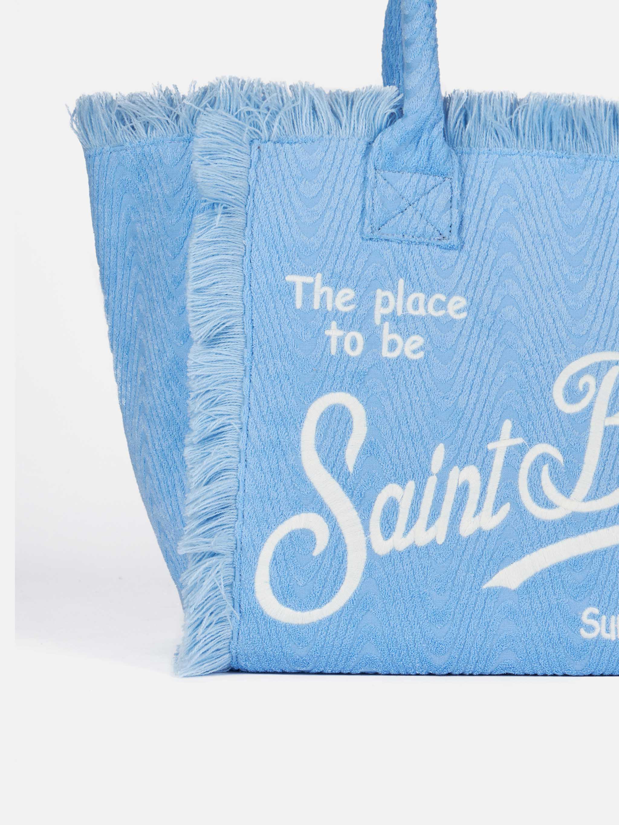 Light blue terry embossed Vanity Sponge tote bag - Image 3