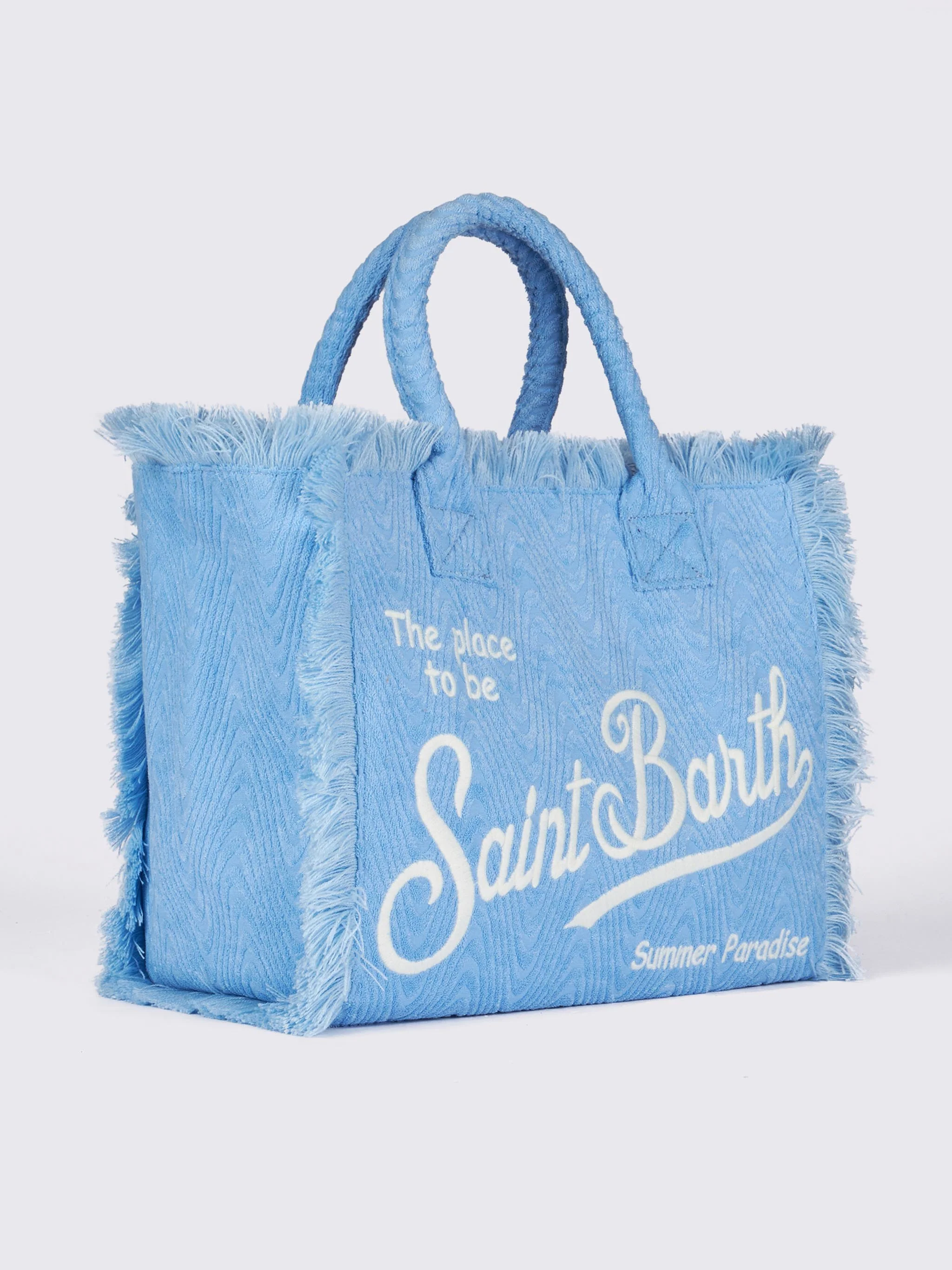 Light blue terry embossed Vanity Sponge tote bag - Image 4