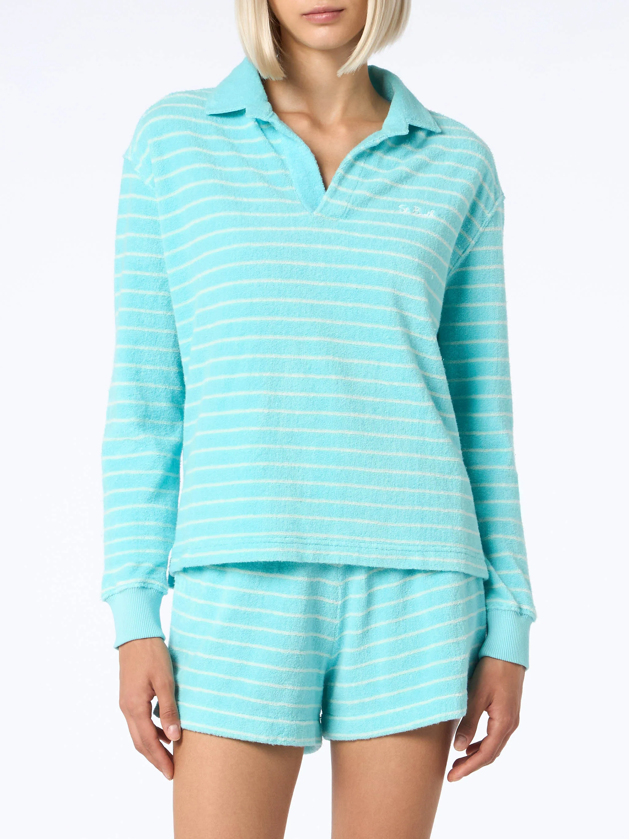 Light blue terry striped sweatshirt Magda - Image 2