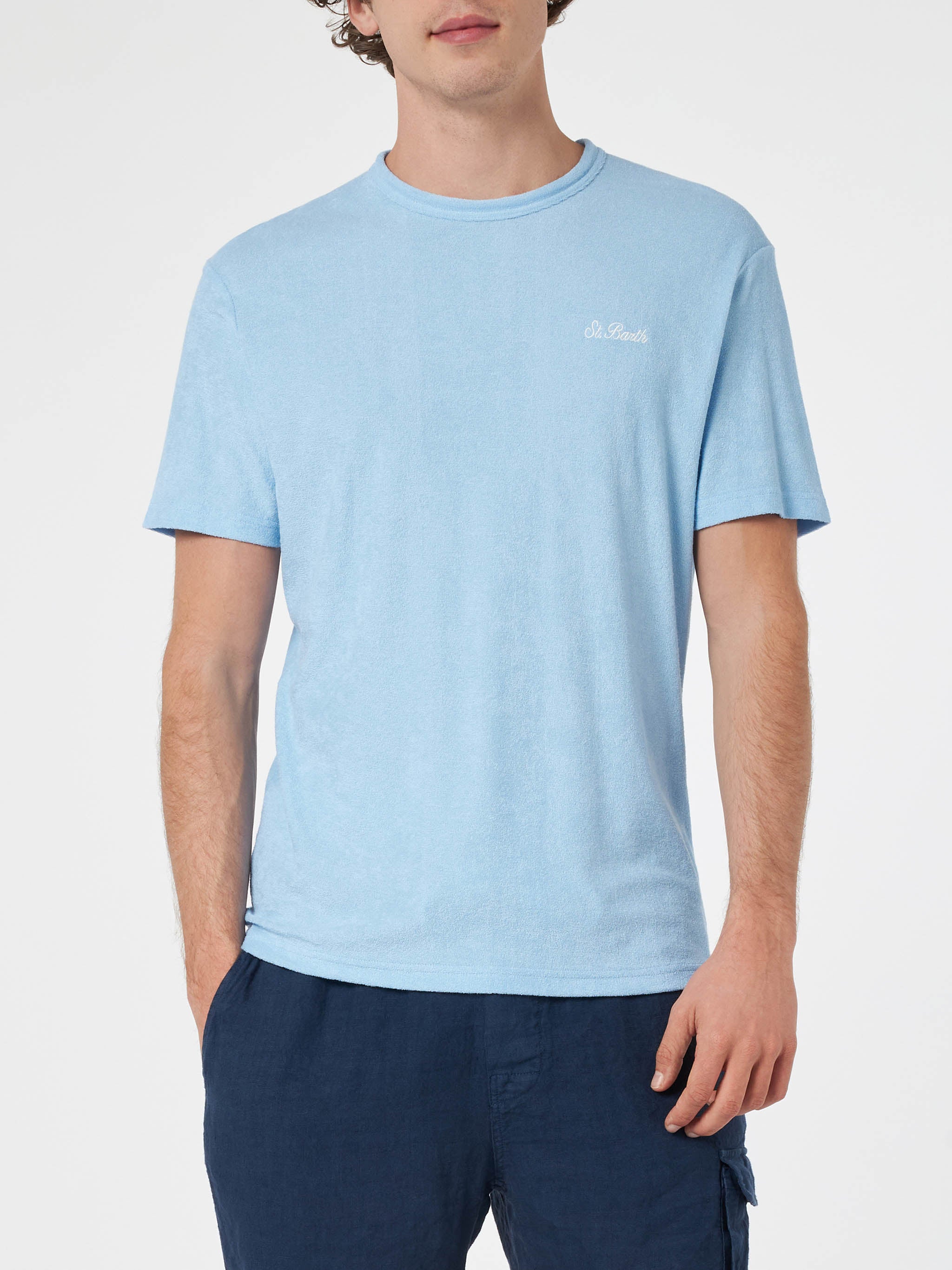 Light blue terry t-shirt Gary with St. Barth embroidery - Image 3