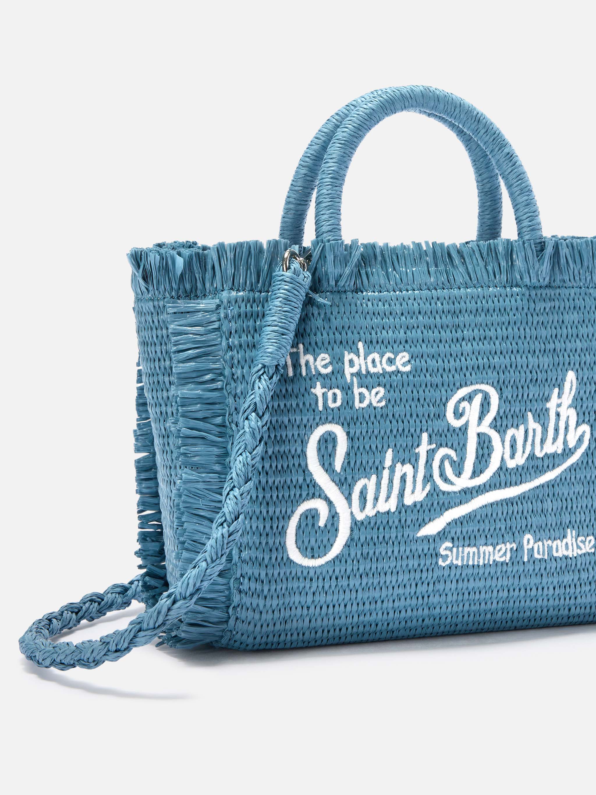 Light blue Vanity mini straw effect bag with embroidered logo - Image 3