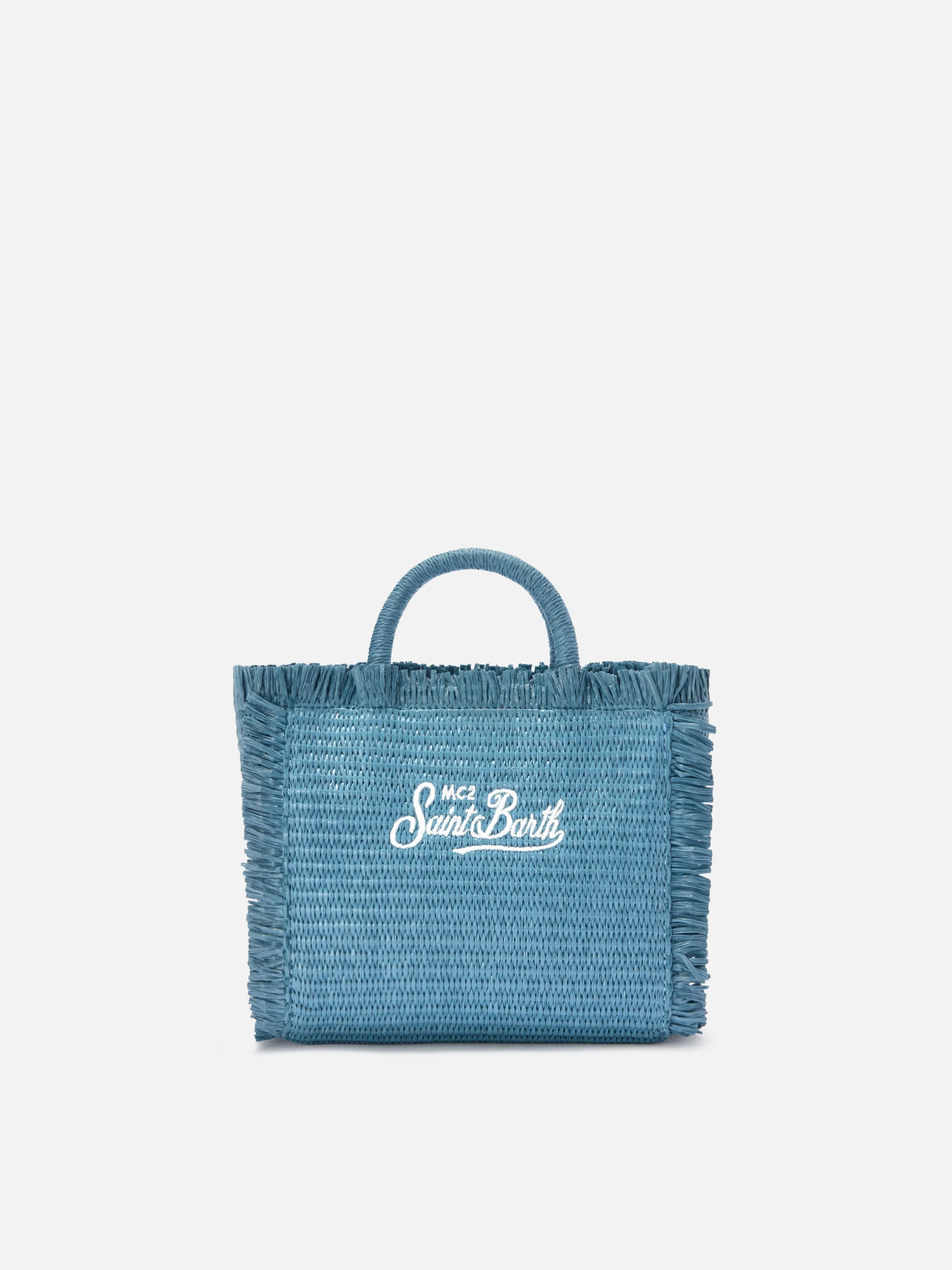 Light blue Vanity mini straw effect bag with embroidered logo - Image 4