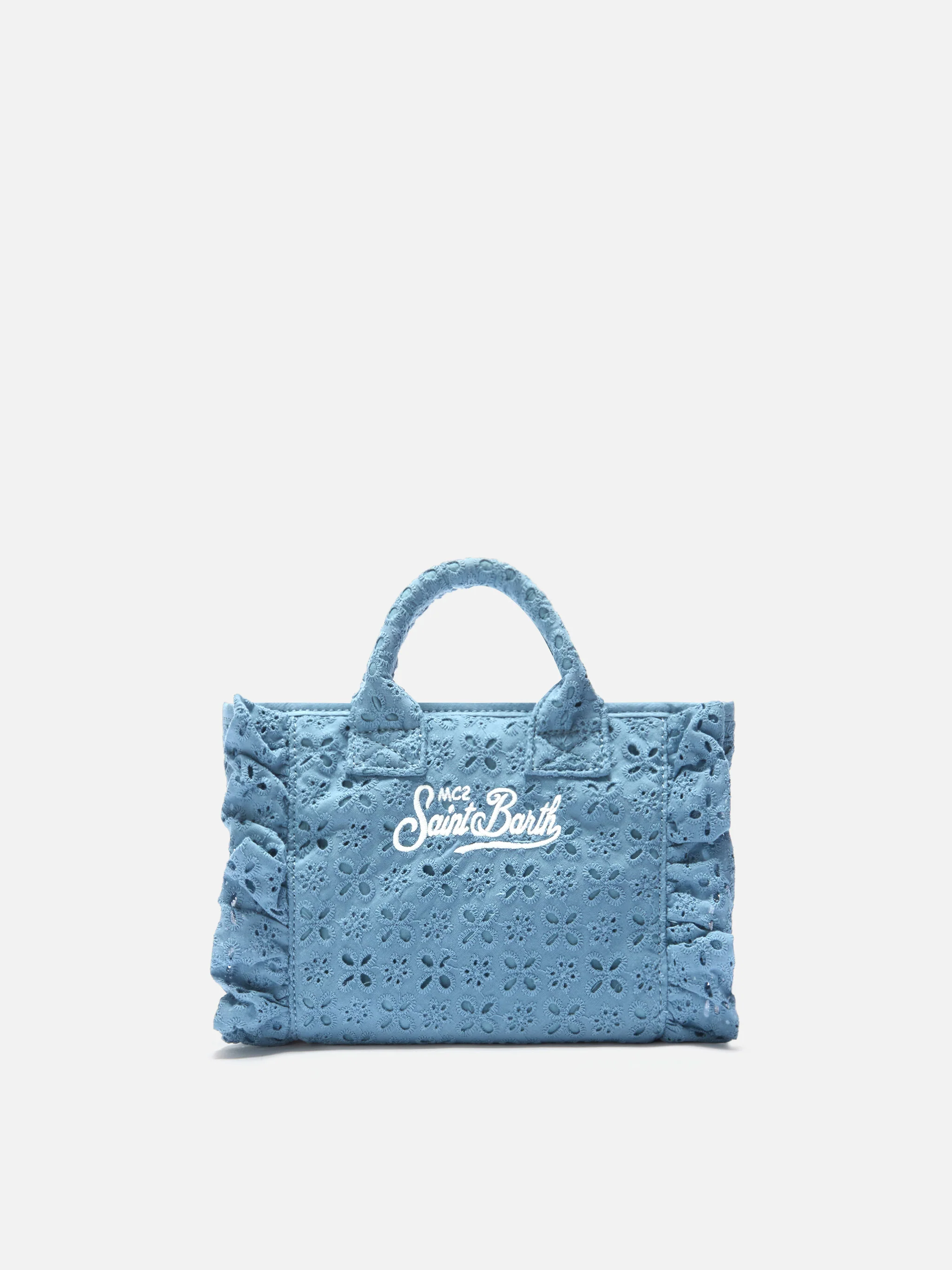 Light blue Vanity mini volant bag in broderie anglaise cotton - Image 4