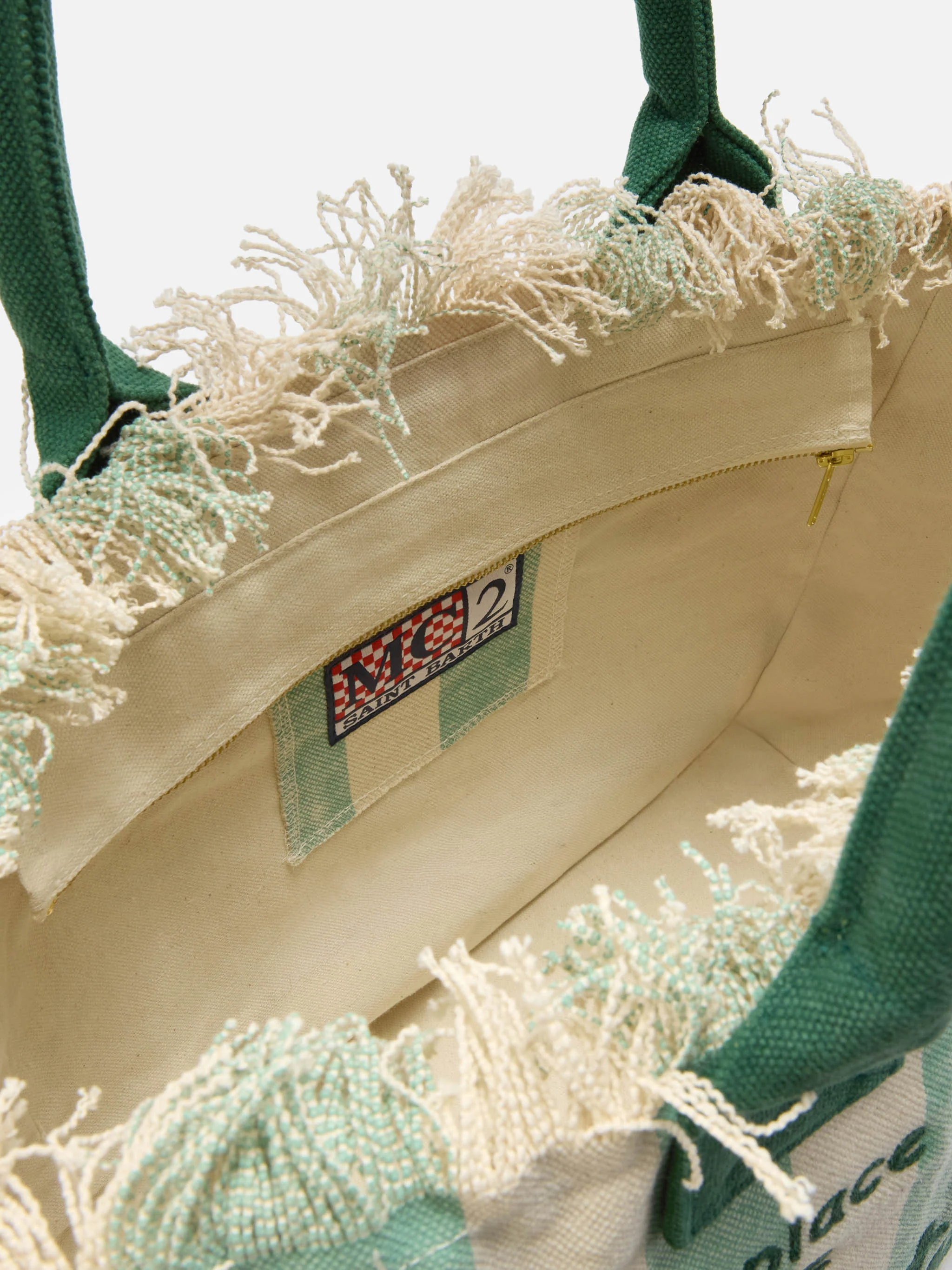 Light green canvas Vanity regular bag with vertical stripes - Image 4