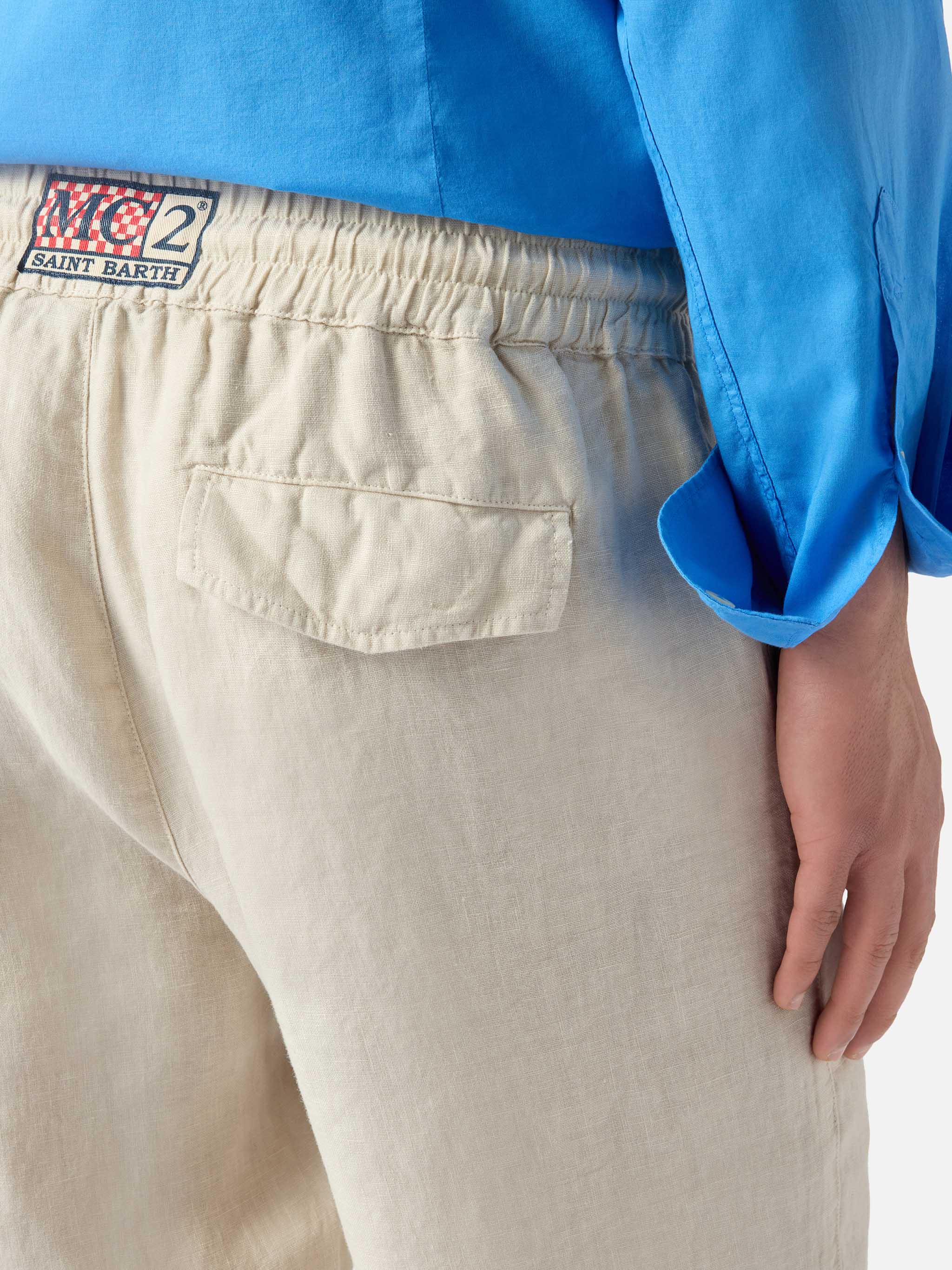 Light grey Calais long pants in pure linen - Image 2