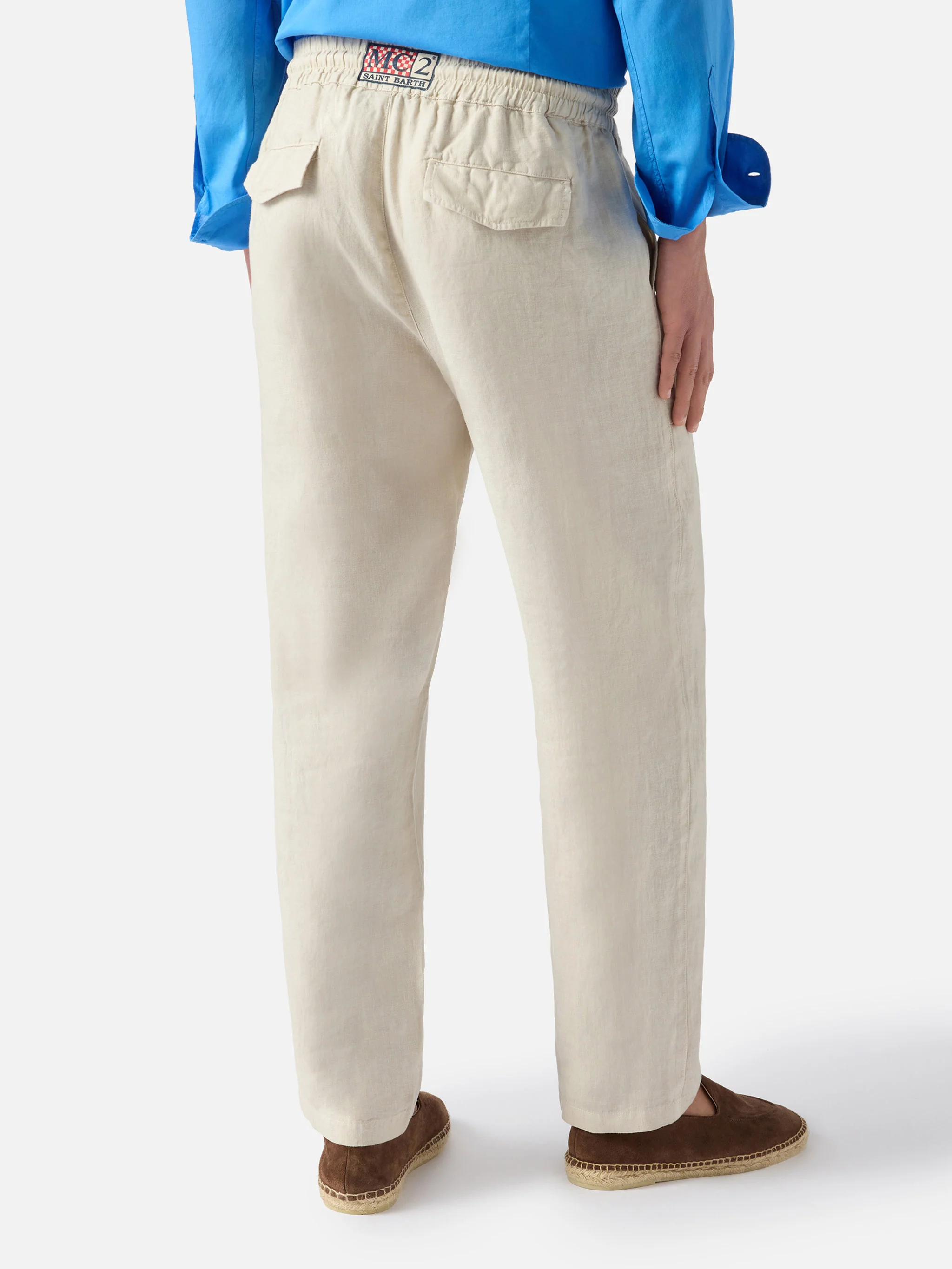 Light grey Calais long pants in pure linen - Image 3