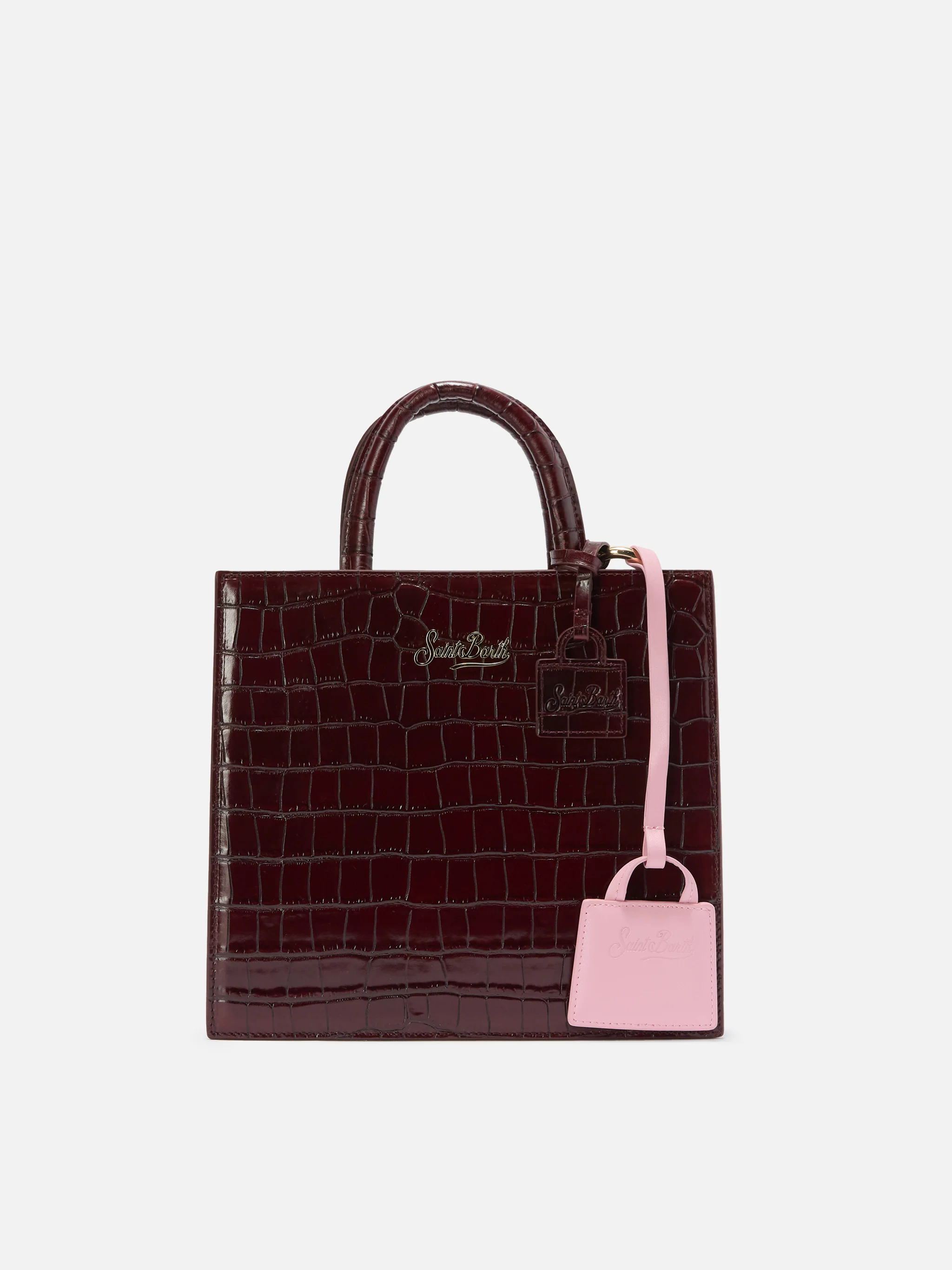 Light pink smooth leather bag charm with embossed logo - Image 2