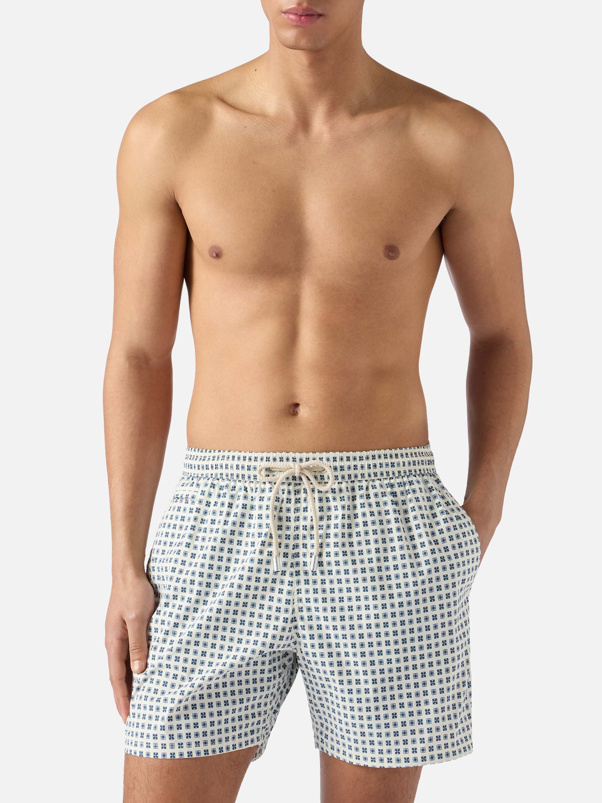 Lighting Micro white swim shorts with all-over geometric print - Image 3