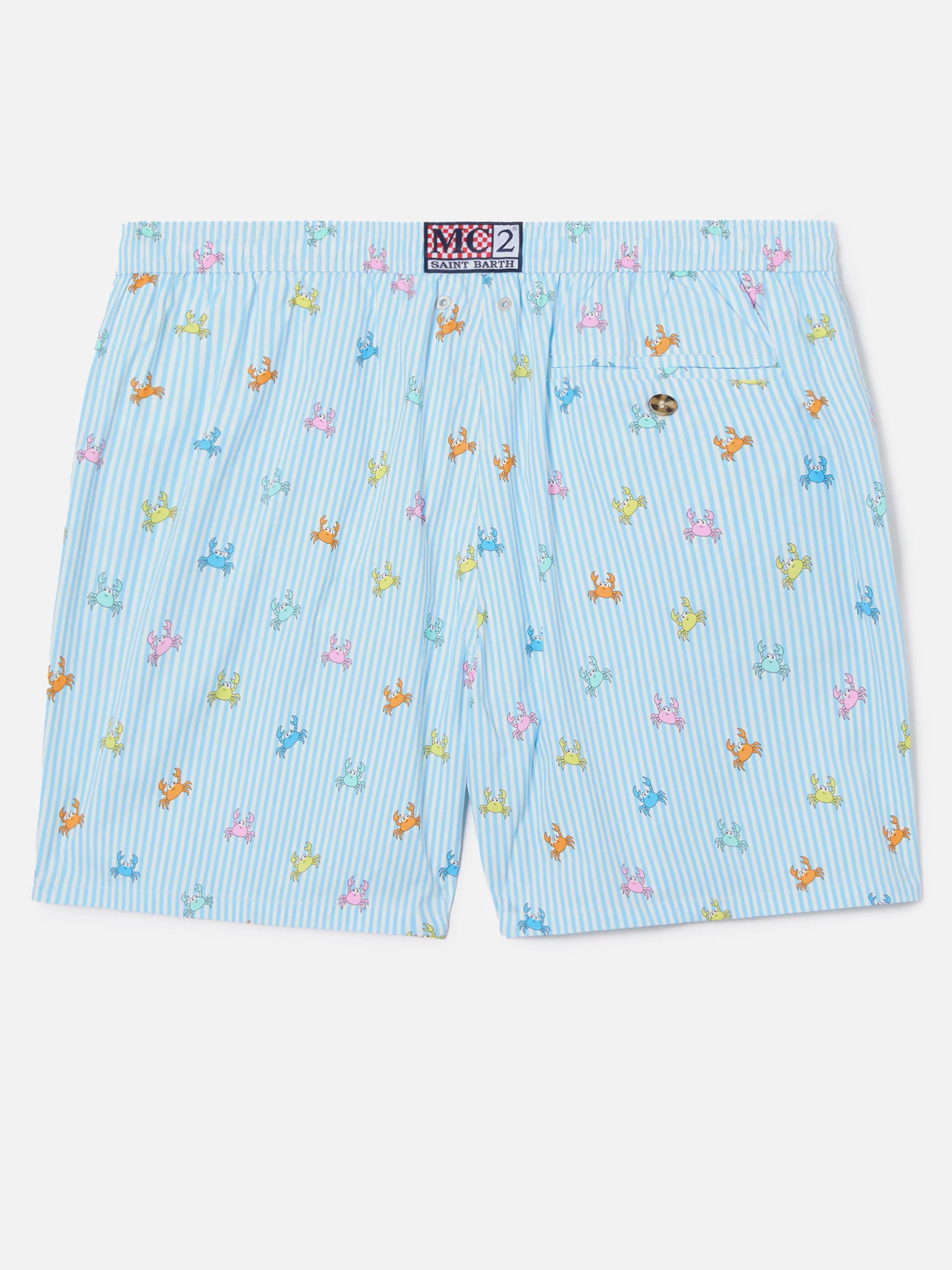 Light blue striped Lighting Micro swim shorts with all-over crab print - Image 2