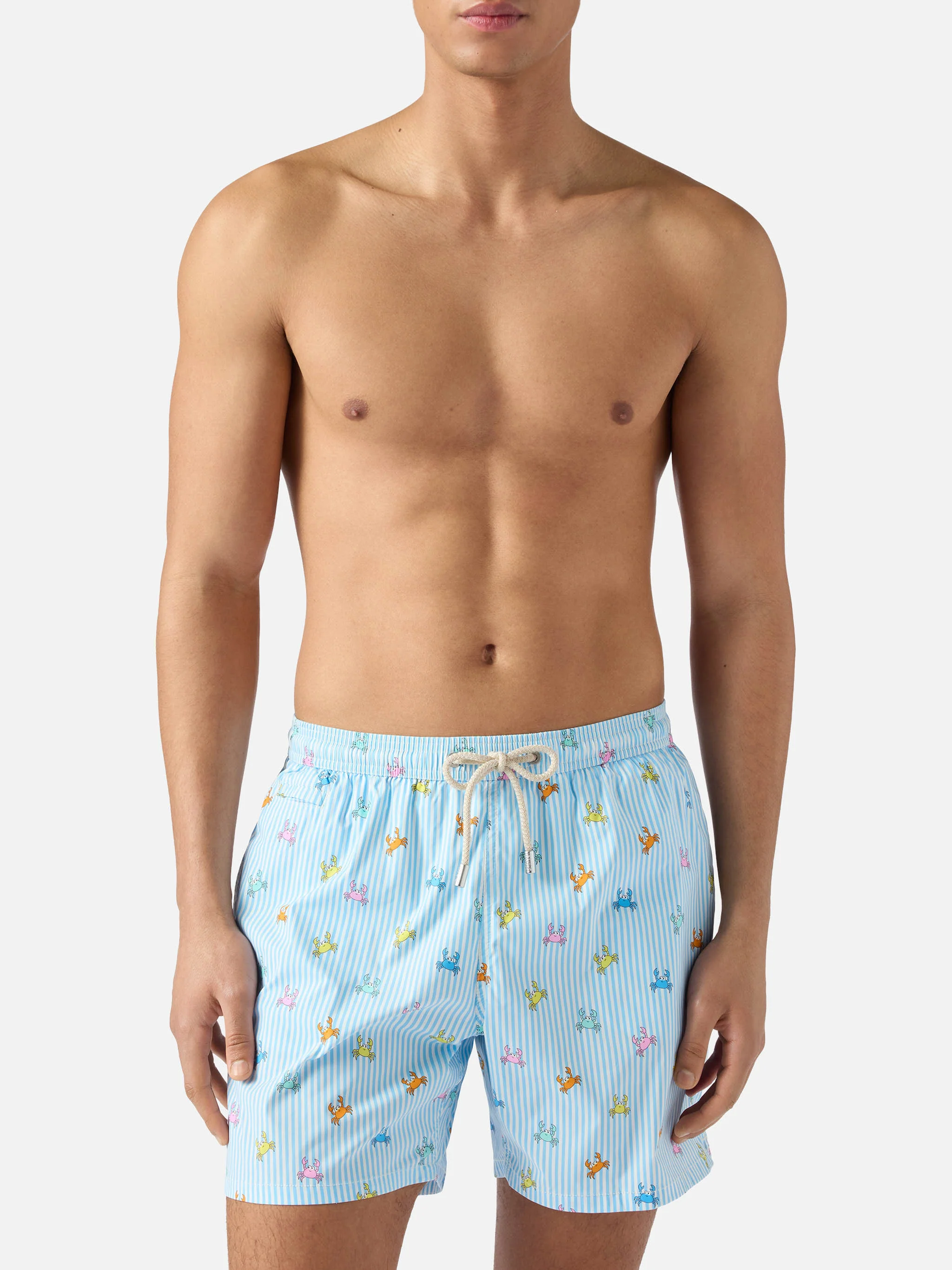 Light blue striped Lighting Micro swim shorts with all-over crab print - Image 3
