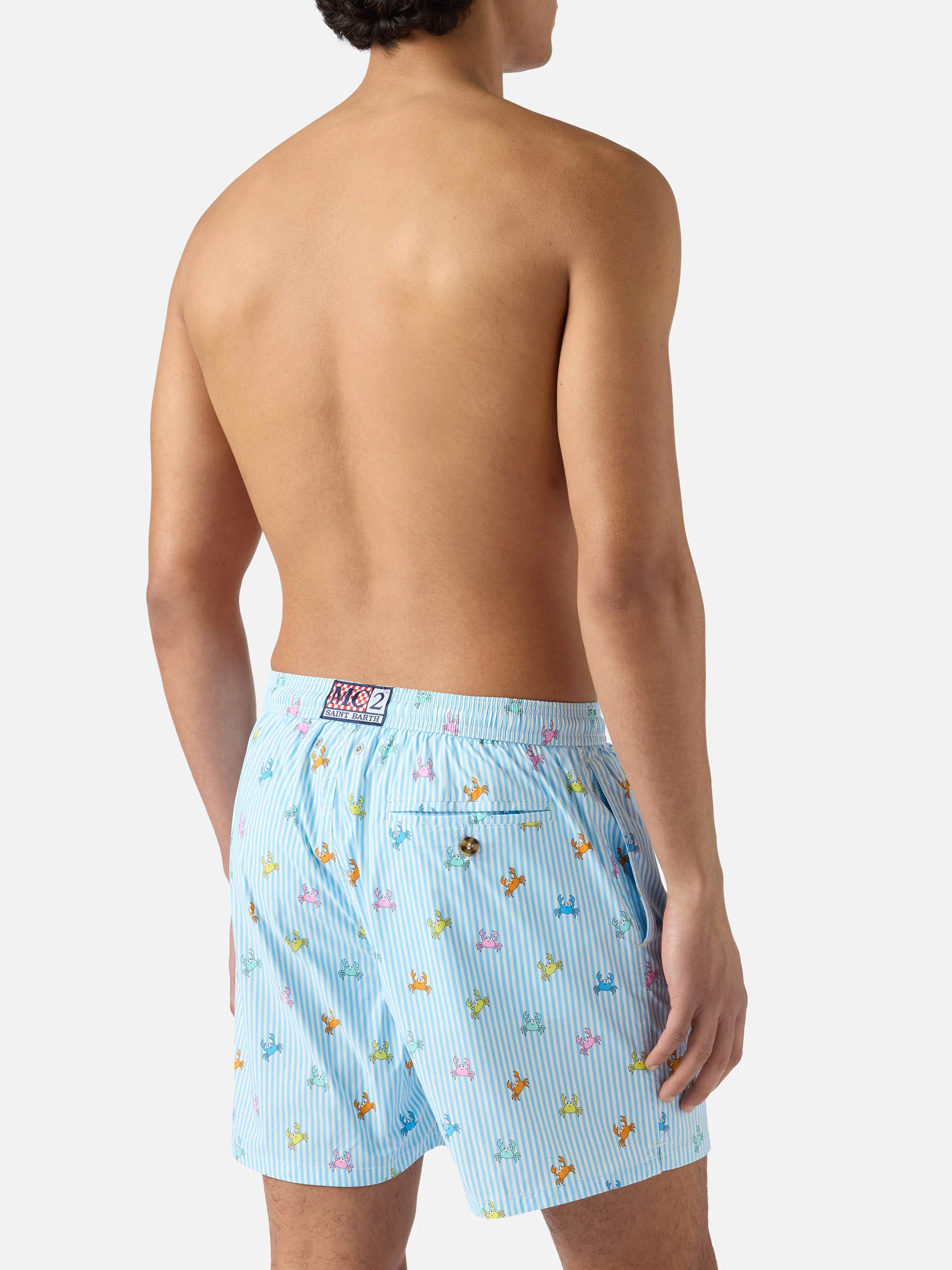 Light blue striped Lighting Micro swim shorts with all-over crab print - Image 5