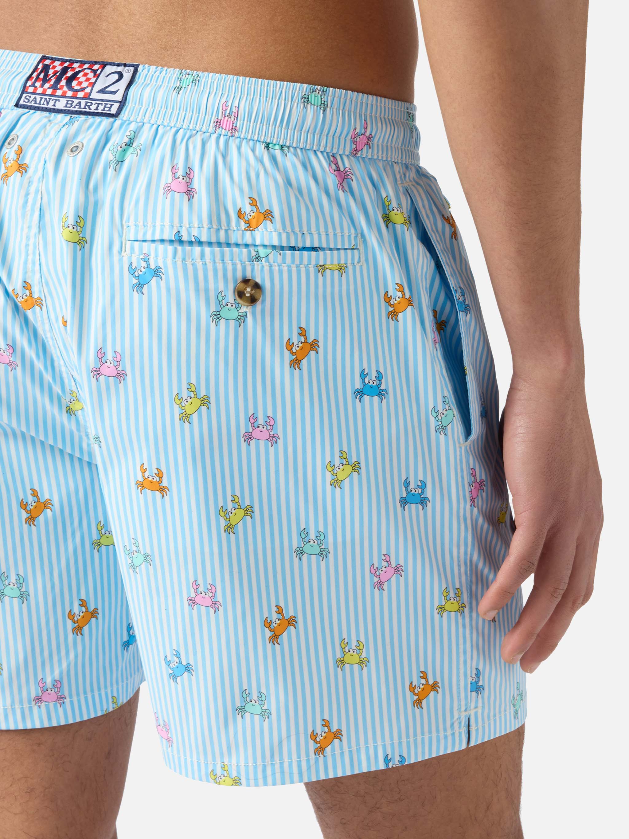 Light blue striped Lighting Micro swim shorts with all-over crab print - Image 6