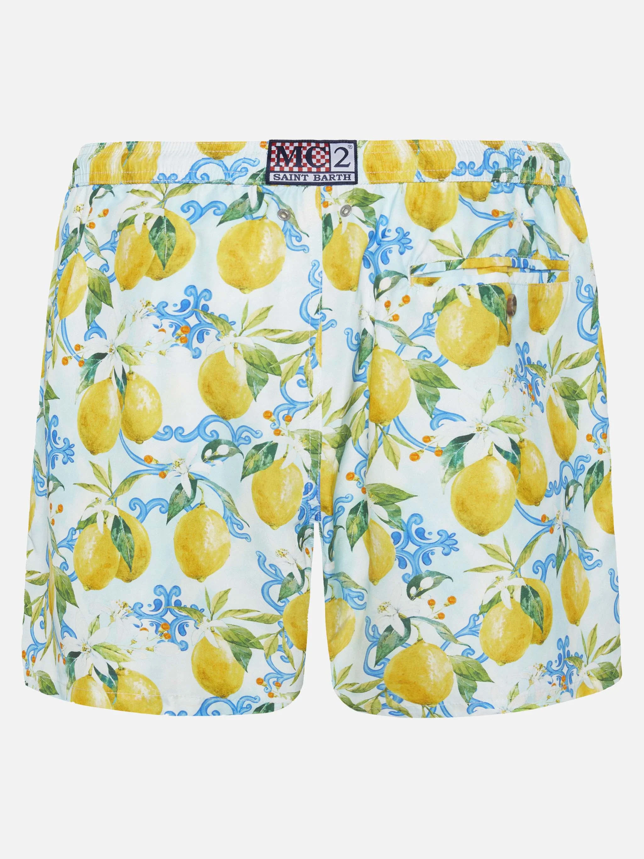 Lightweight fabric swim-shorts Lighting 70 with majolica print - Image 2