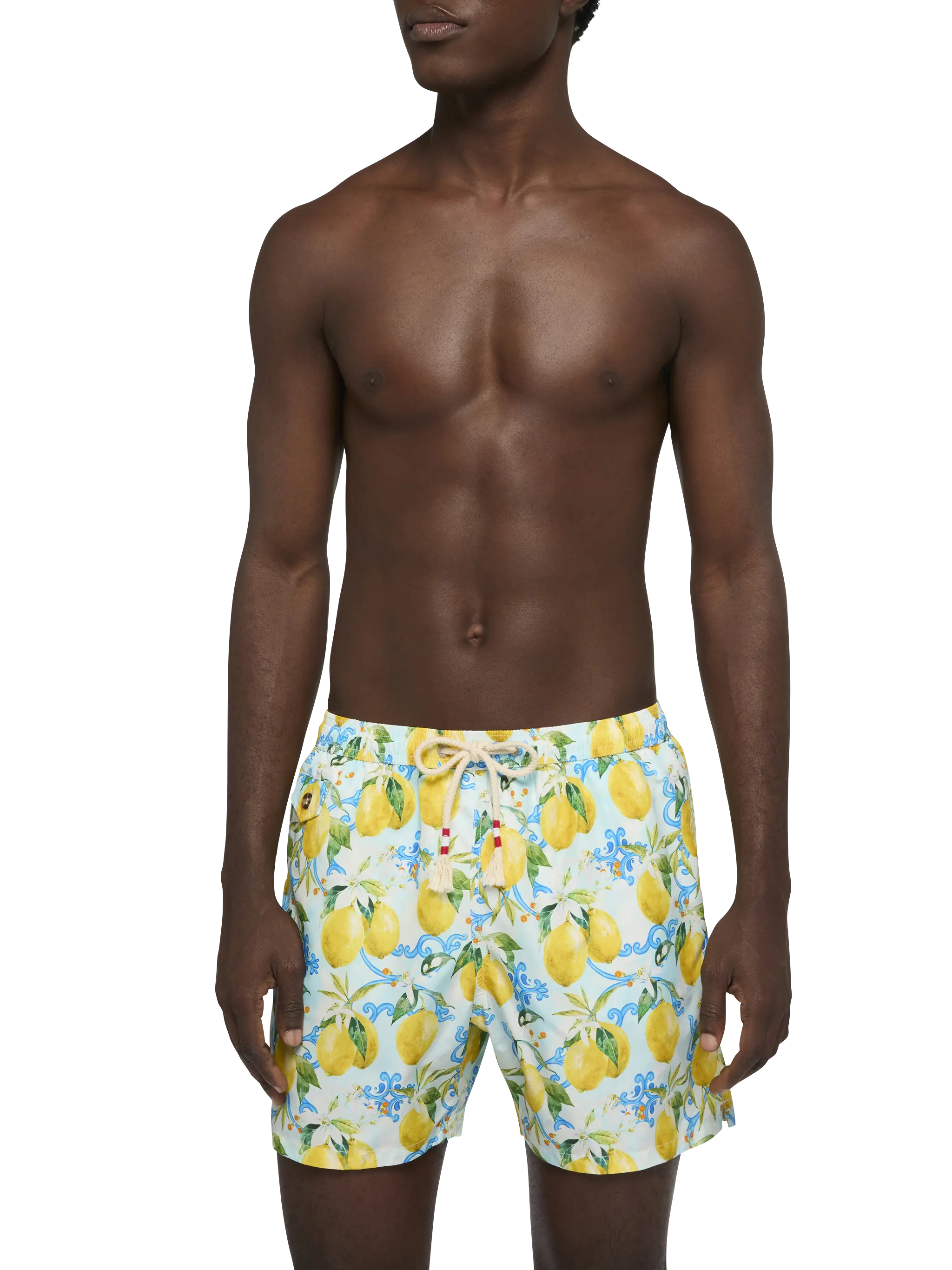 Lightweight fabric swim-shorts Lighting 70 with majolica print - Image 3